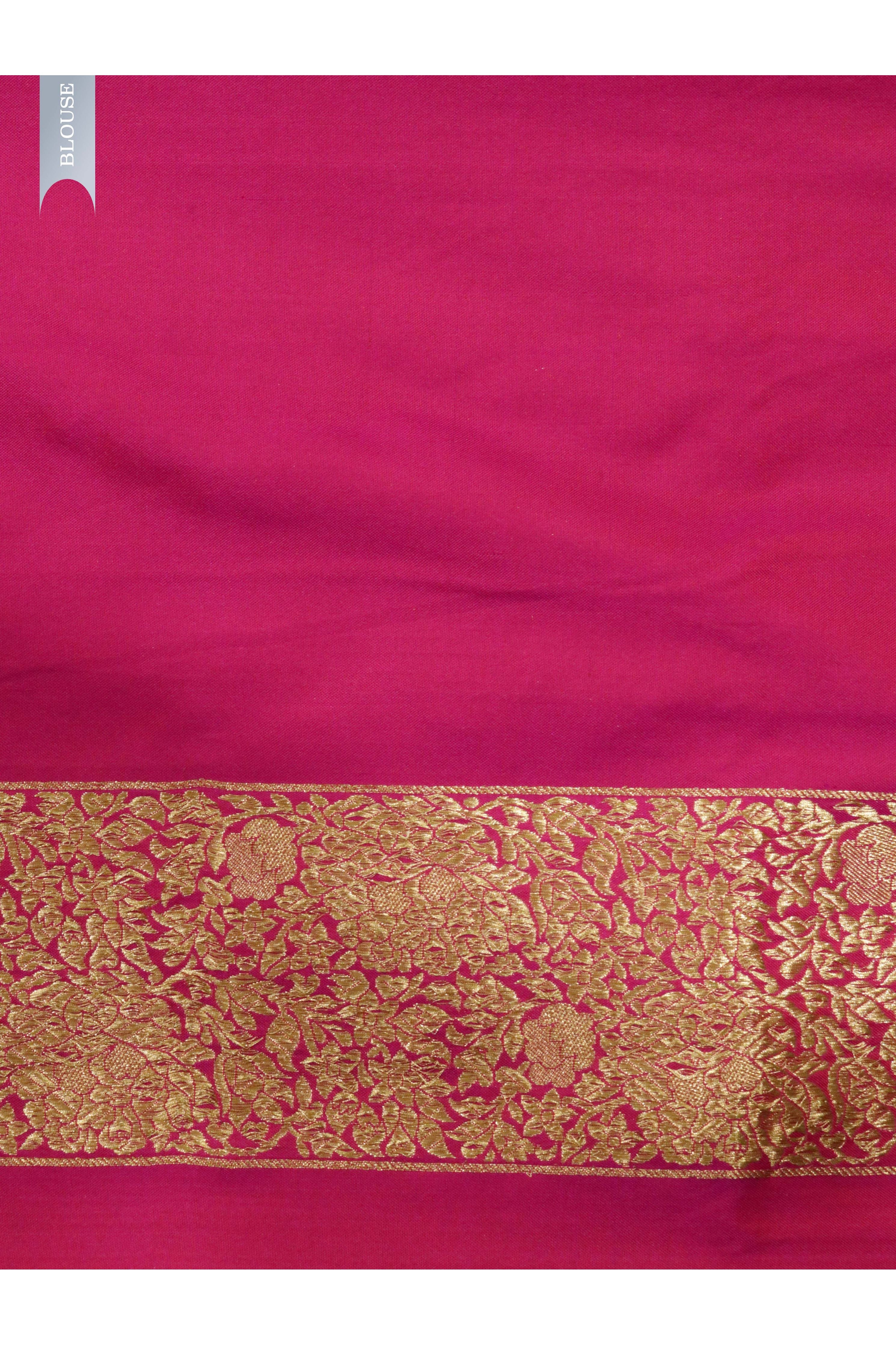 Rani Pink Banarasi Silk Saree with Zari & Thread Weaving - Mokshaa