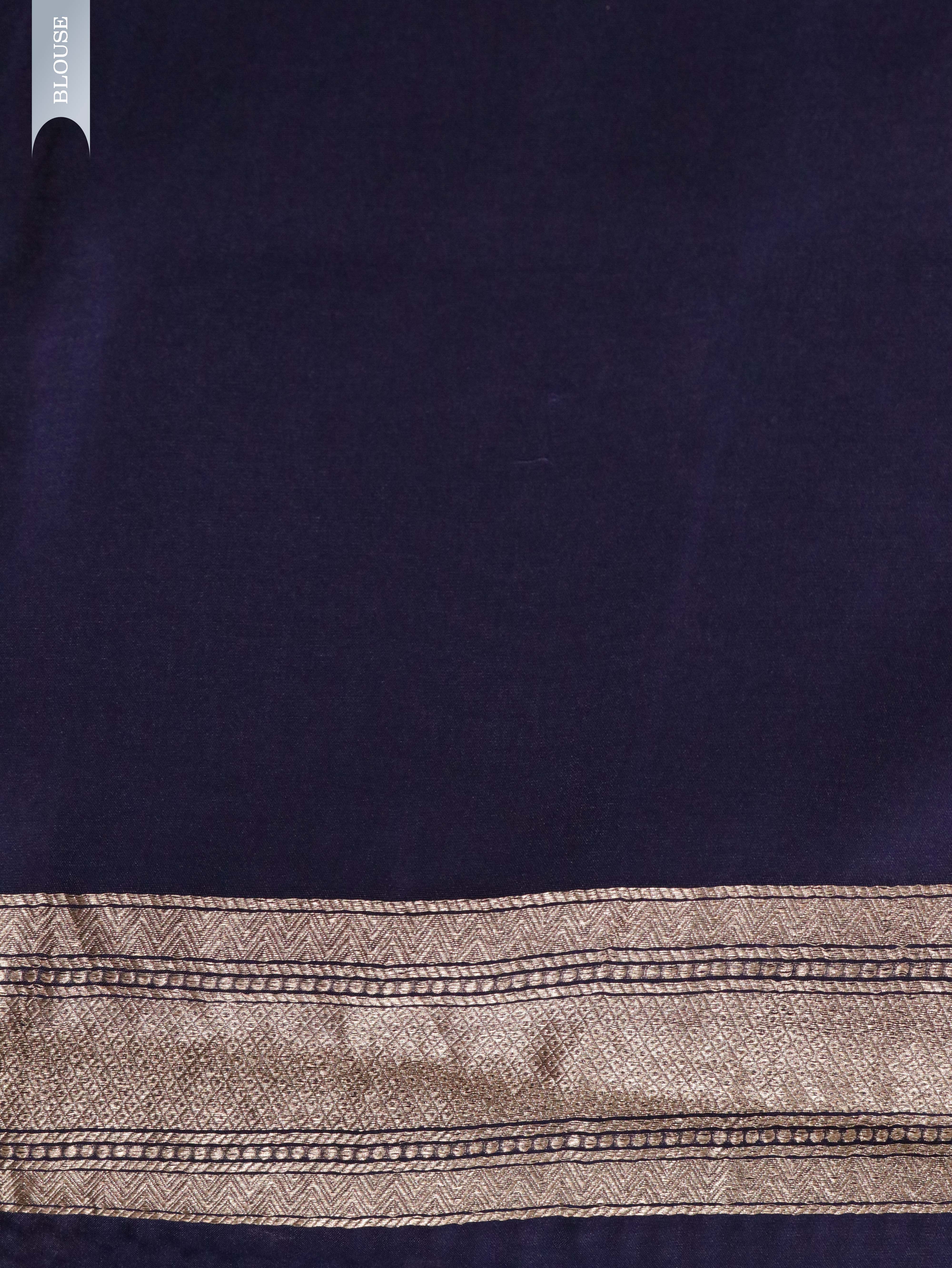 Navy Blue Banarasi Chanderi Silk Saree with All-Over Coins Butta & Digital Weaving**