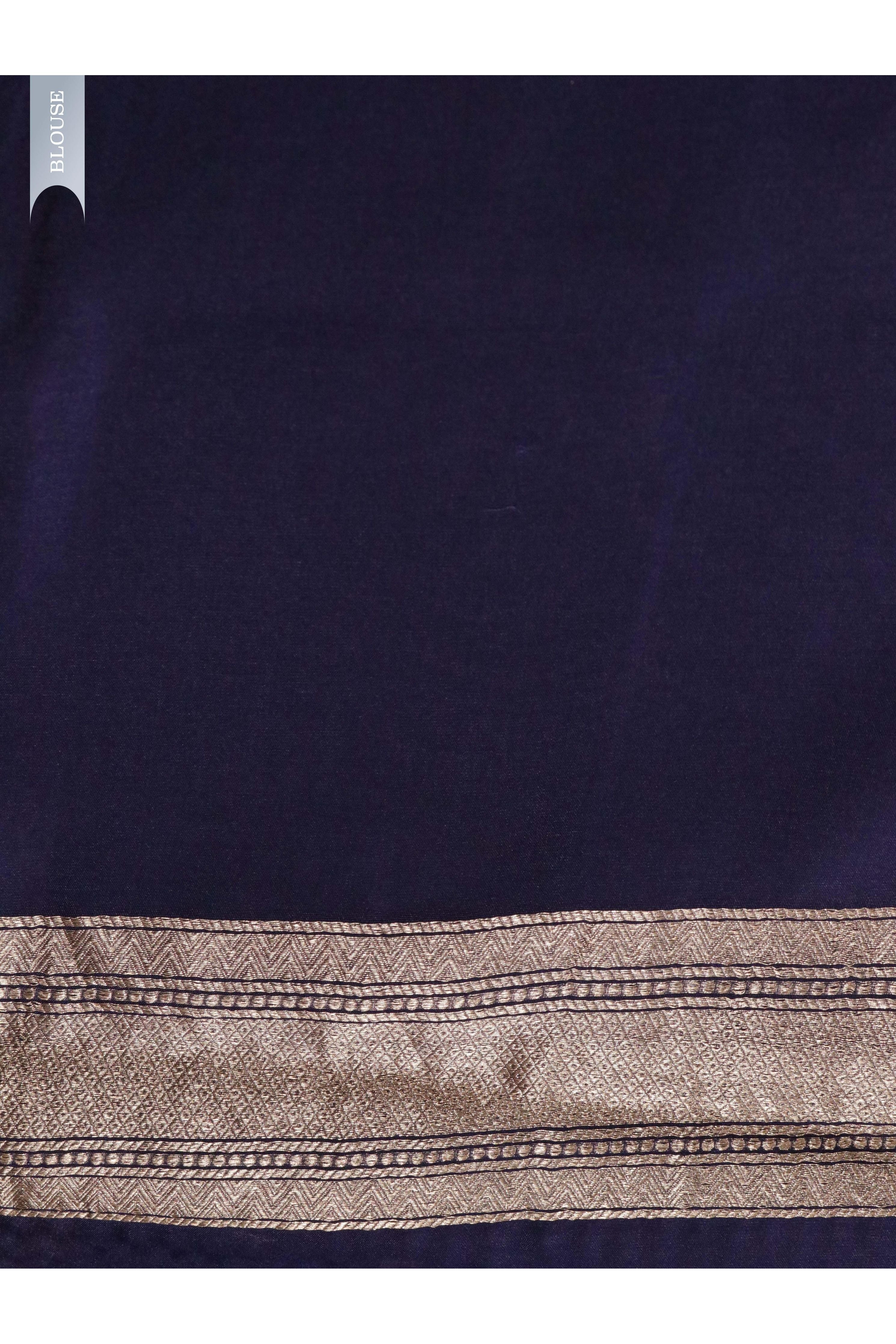 Navy Blue Banarasi Chanderi Silk Saree with All-Over Coins Butta & Digital Weaving - Mokshaa