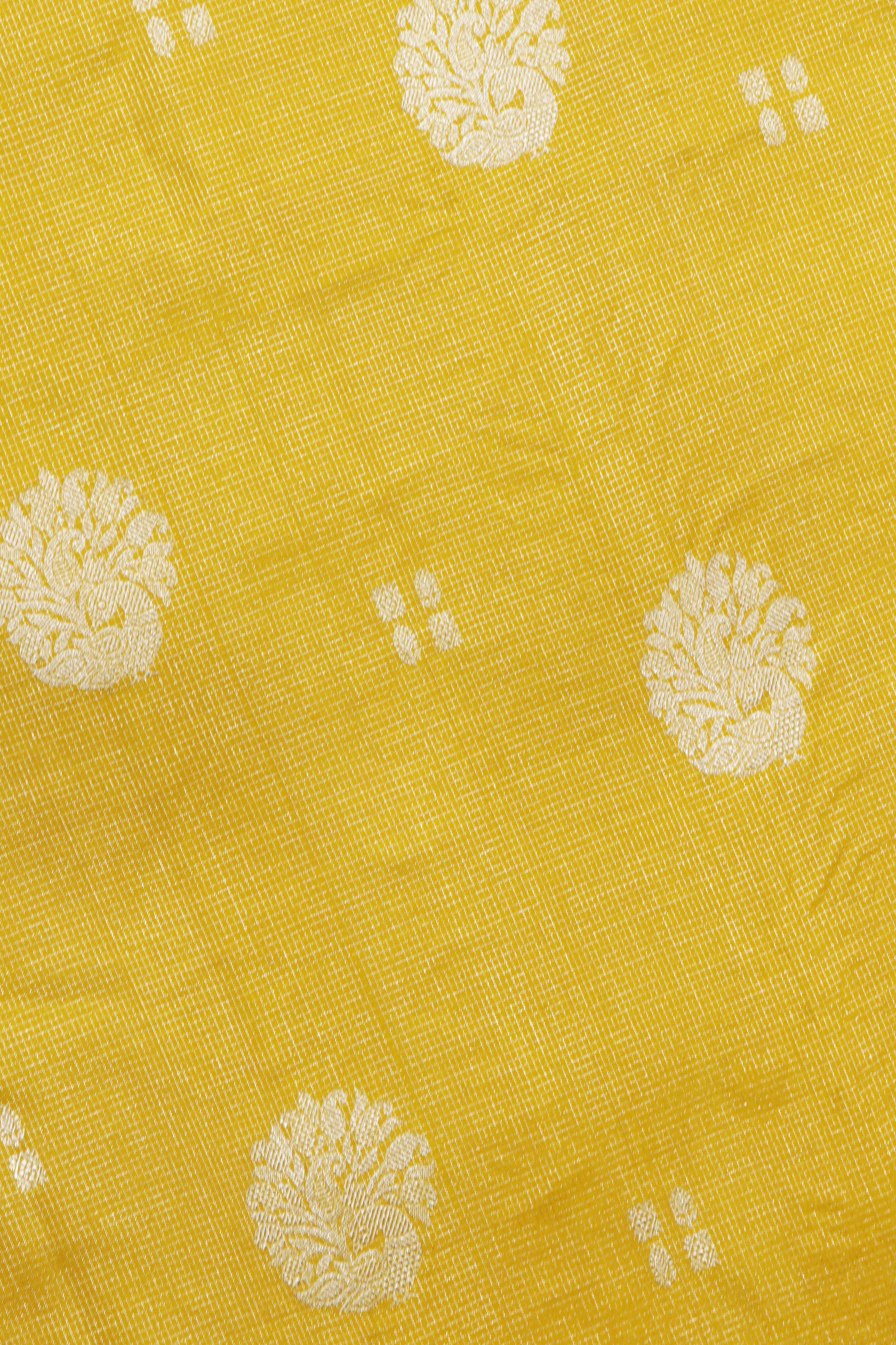 Yellow Kanchipuram Silk Saree with Small Silver Zari Checks & Motifs