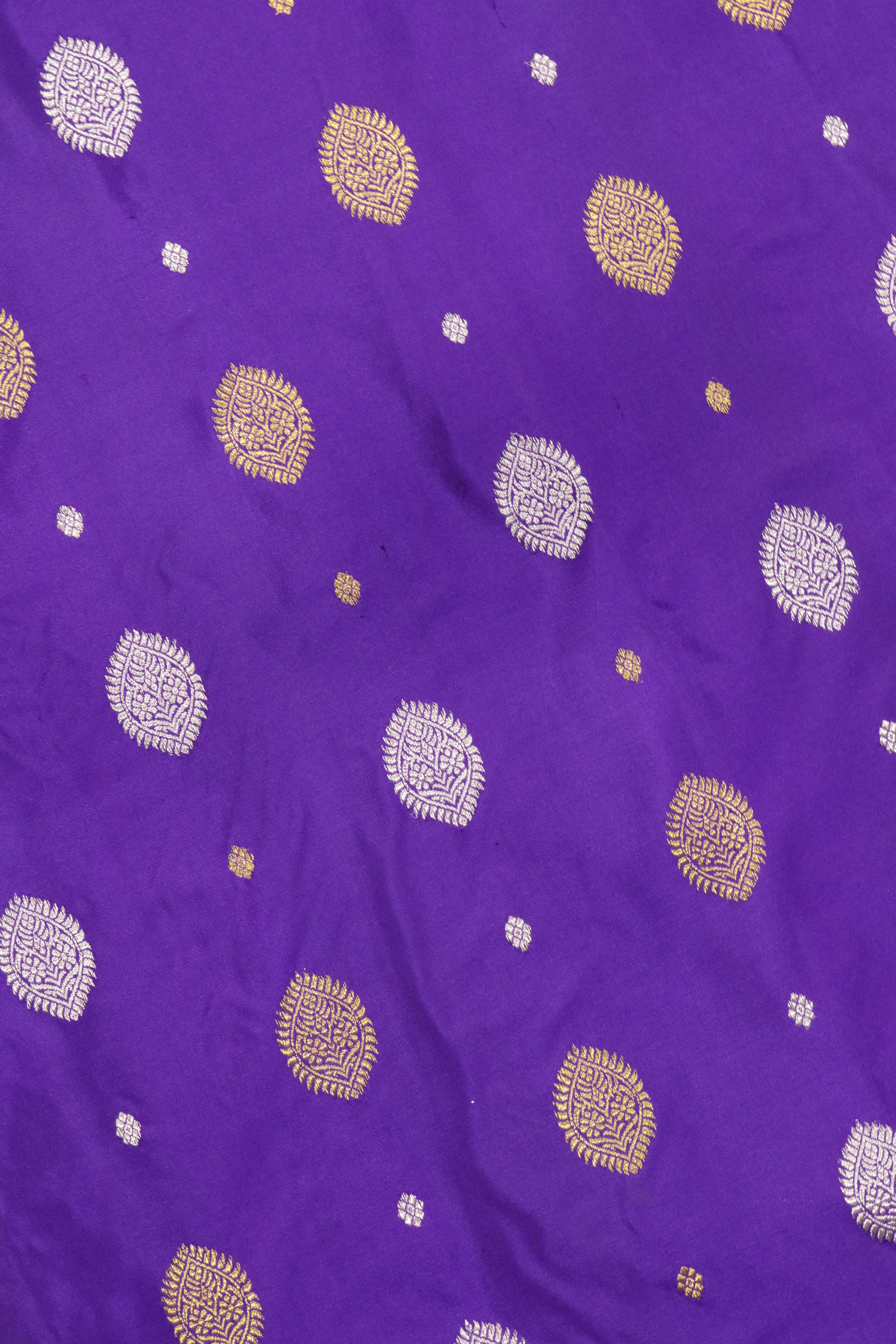 Ink Blue Kanchipuram Silk Saree with Gold & Silver Motifs and Contrast Light Blue Pallu