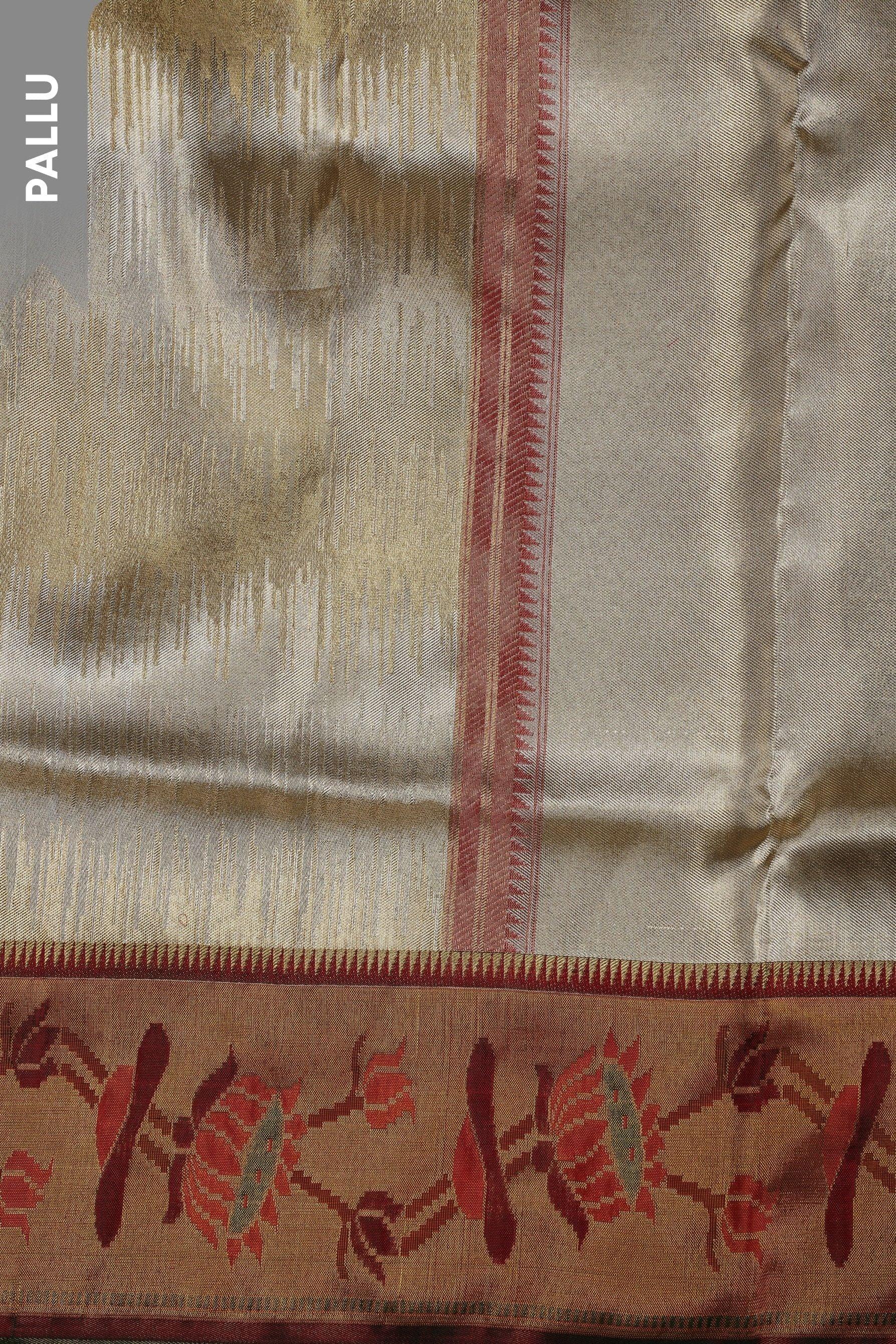Gold Tissue Silk Saree with Self Texture and Rust Meenakari Border  Mokshaa