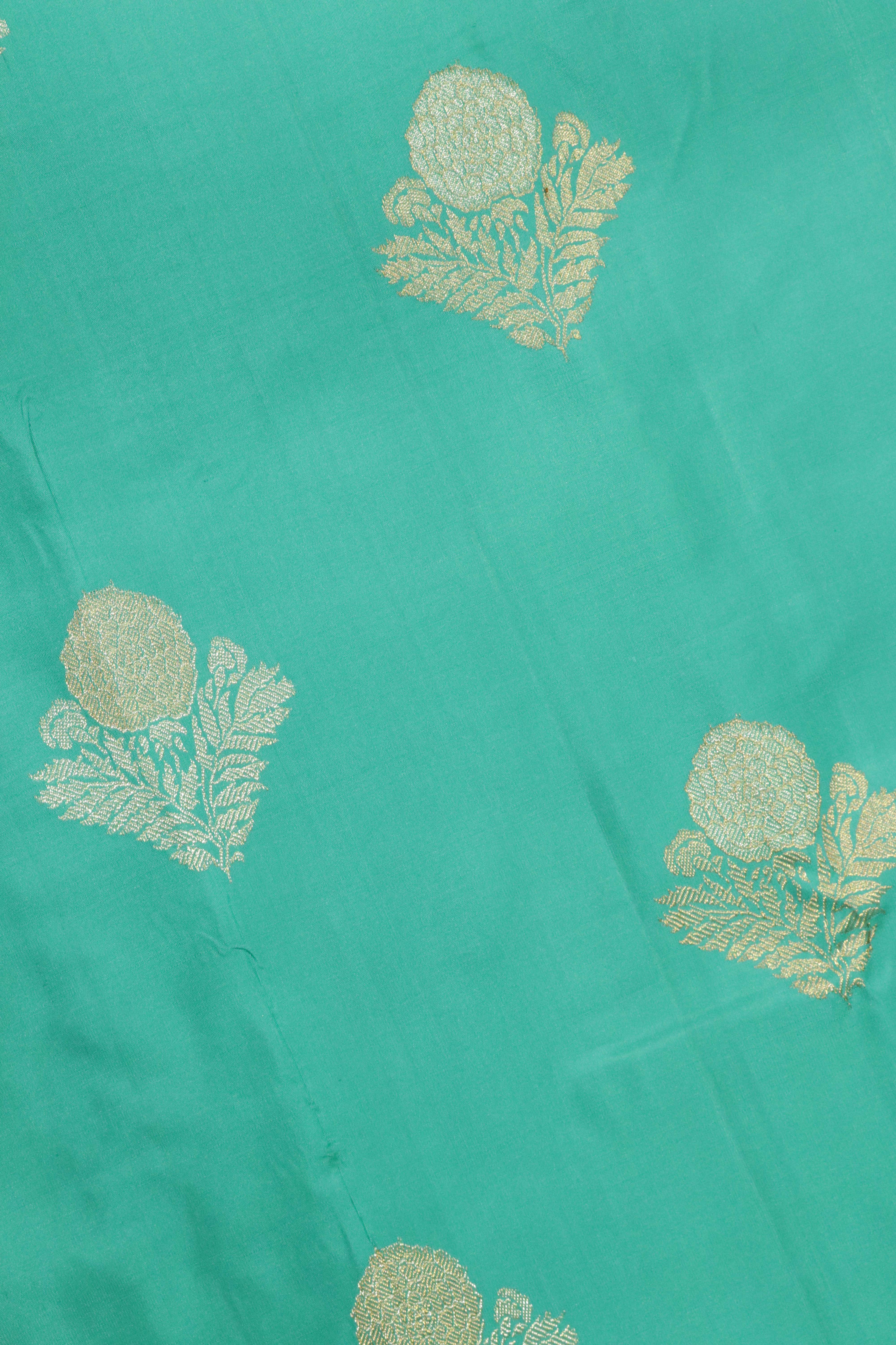 Rama Blue Kanchipuram Silk Saree with Gold & Silver Zari Motifs