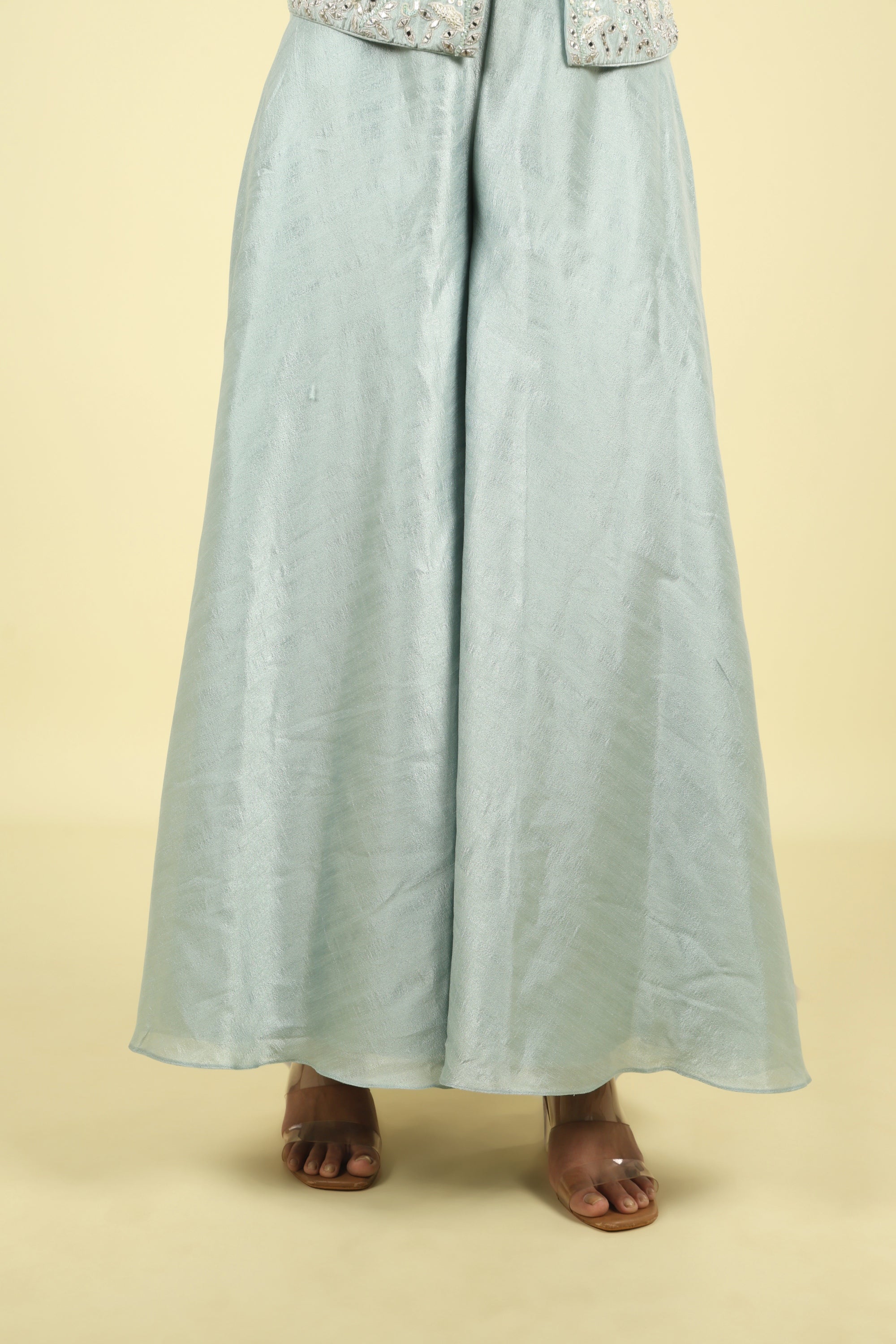 Blue Embroidered Silk Top With Palazzo