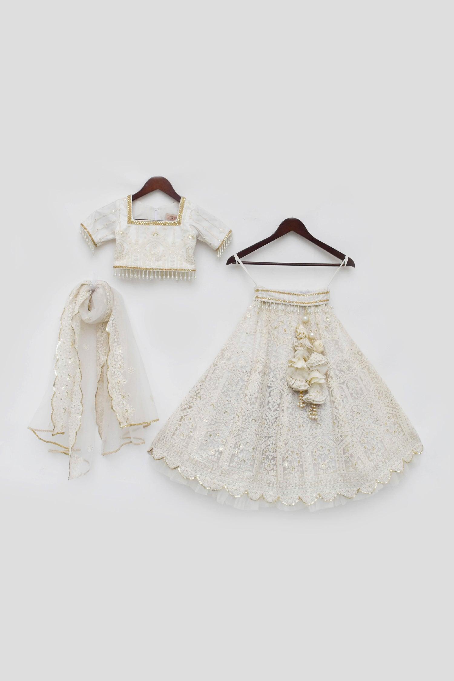 Off white Sequence Embroidery Lehenga Choli - Mokshaa