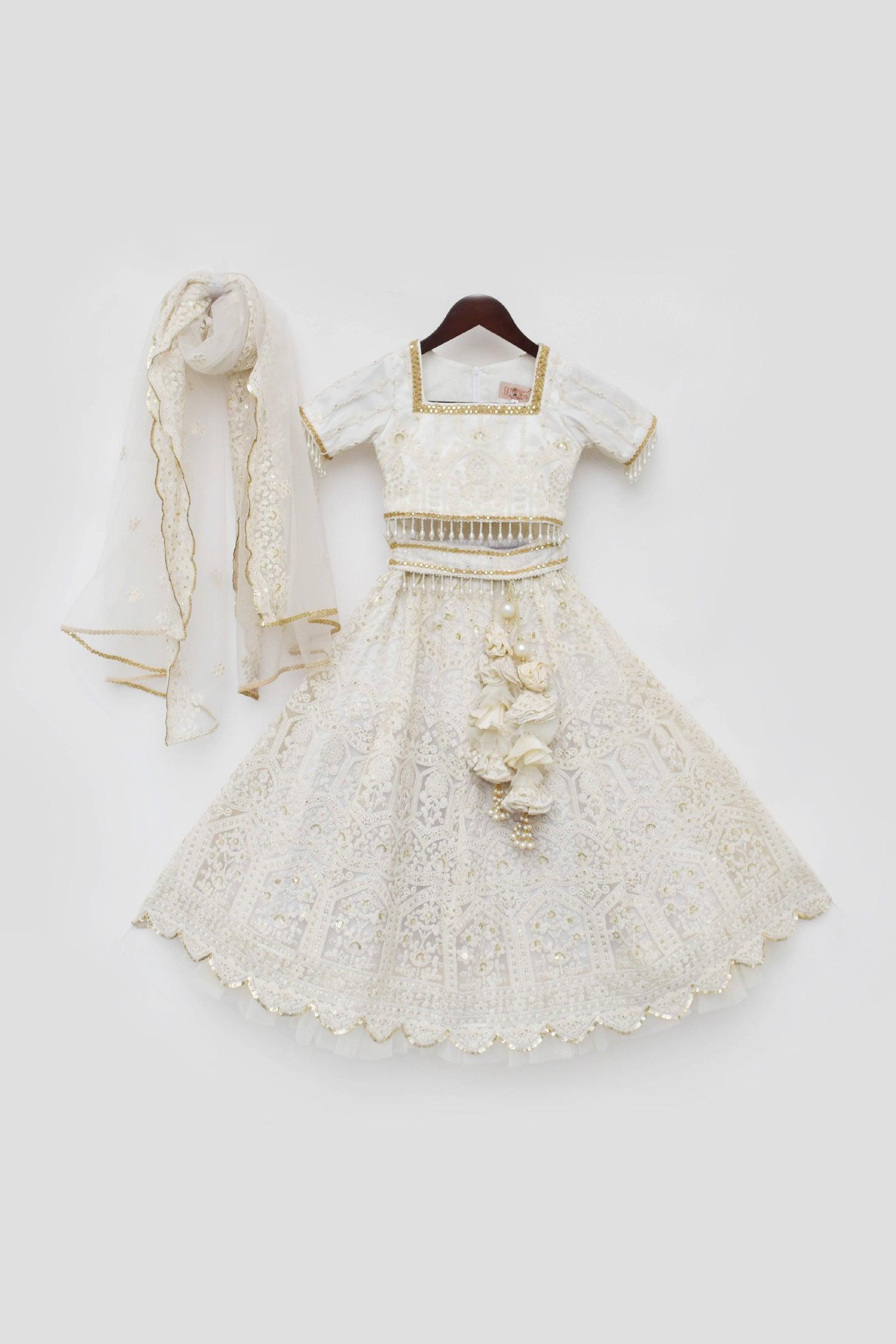 Off white Sequence Embroidery Lehenga Choli - Mokshaa