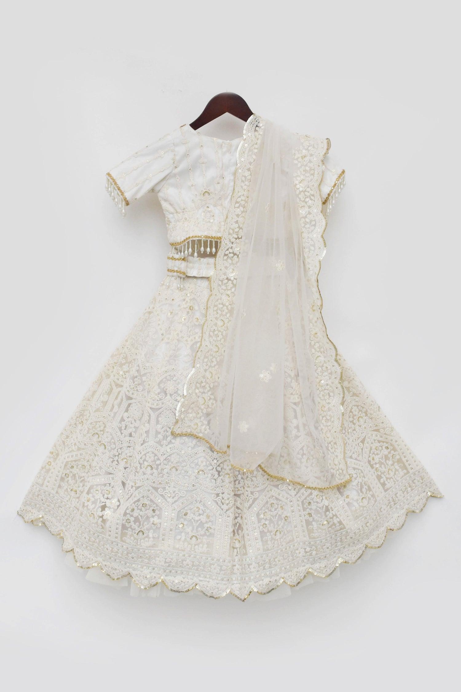 Off white Sequence Embroidery Lehenga Choli - Mokshaa