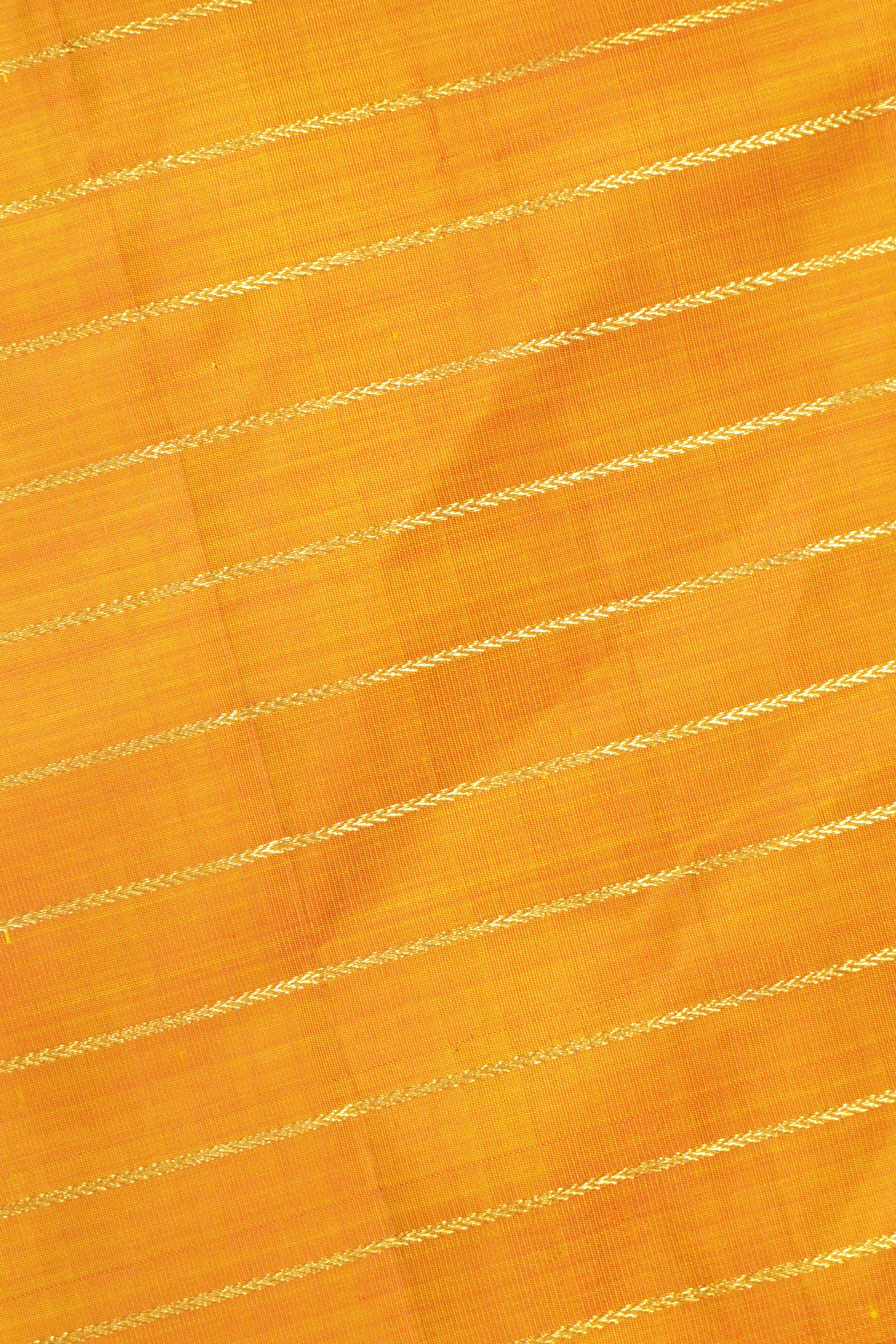 Orange Kanchipuram Silk Saree with Zari Horizontal Lines & Thread Weaving Border