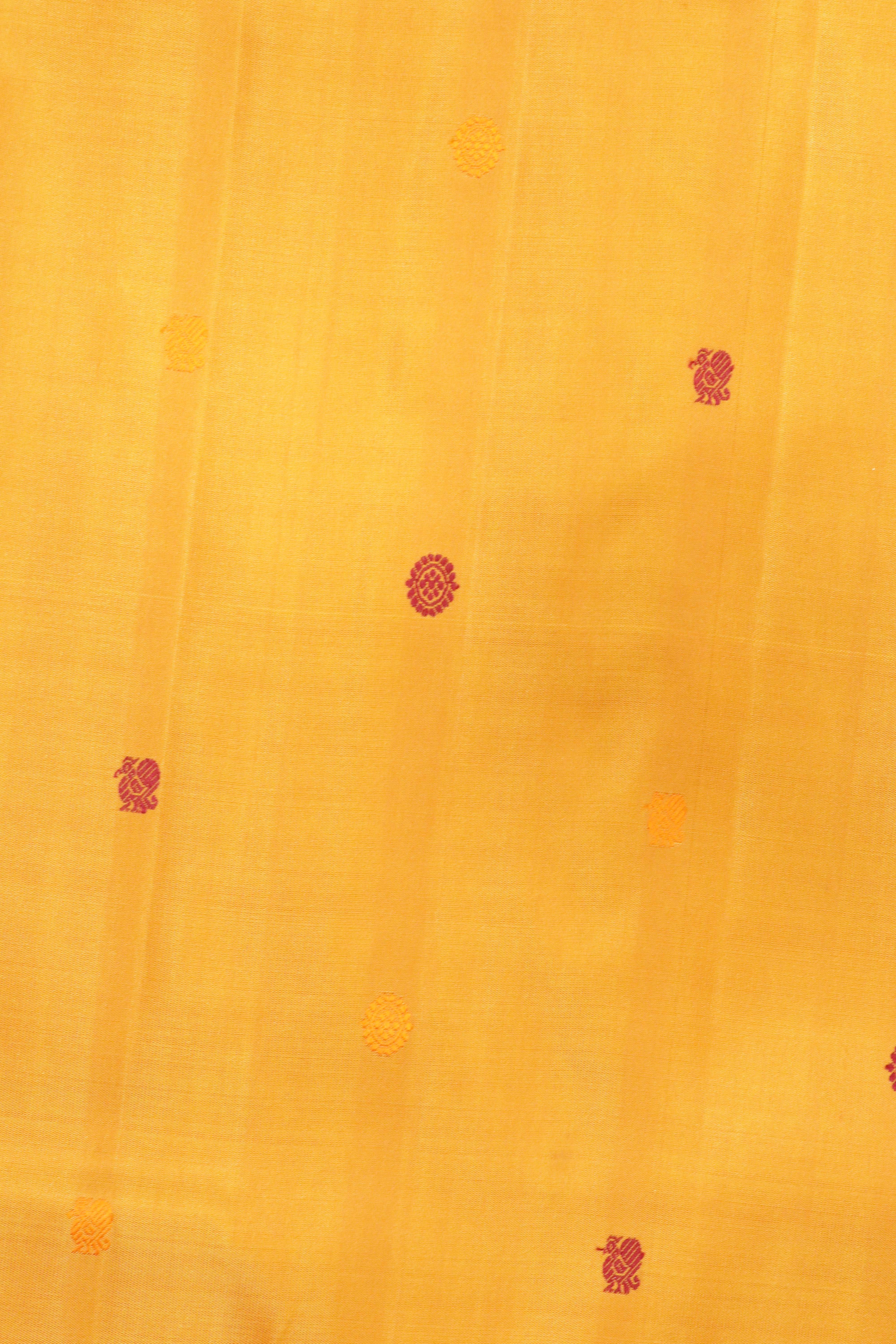 Pastel Orange Kanchipuram Silk Saree with Silk Thread Motifs & Contrast Zari Border