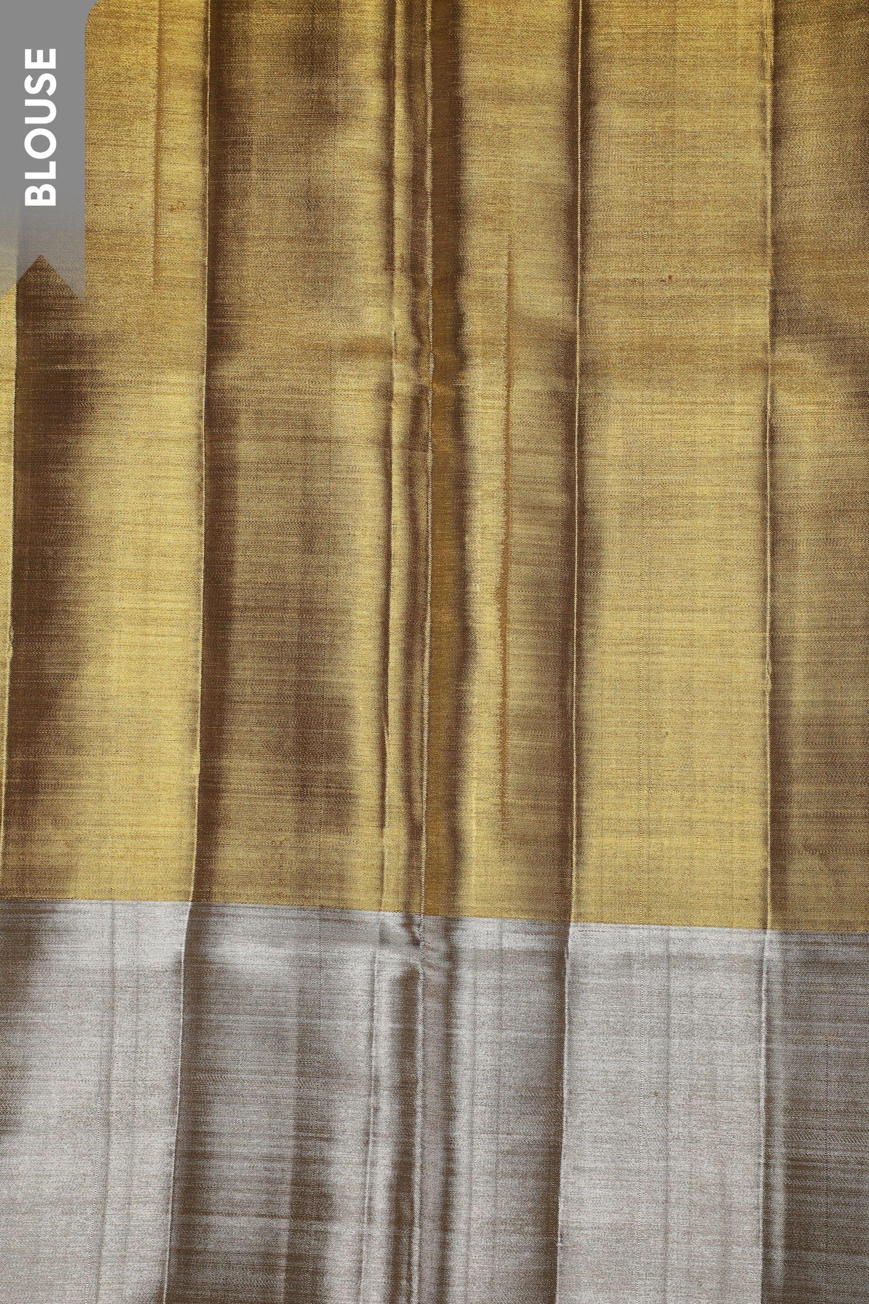 Gold and Silver Tissue Silk Saree with Contrast Silver Tissue Border  Mokshaa