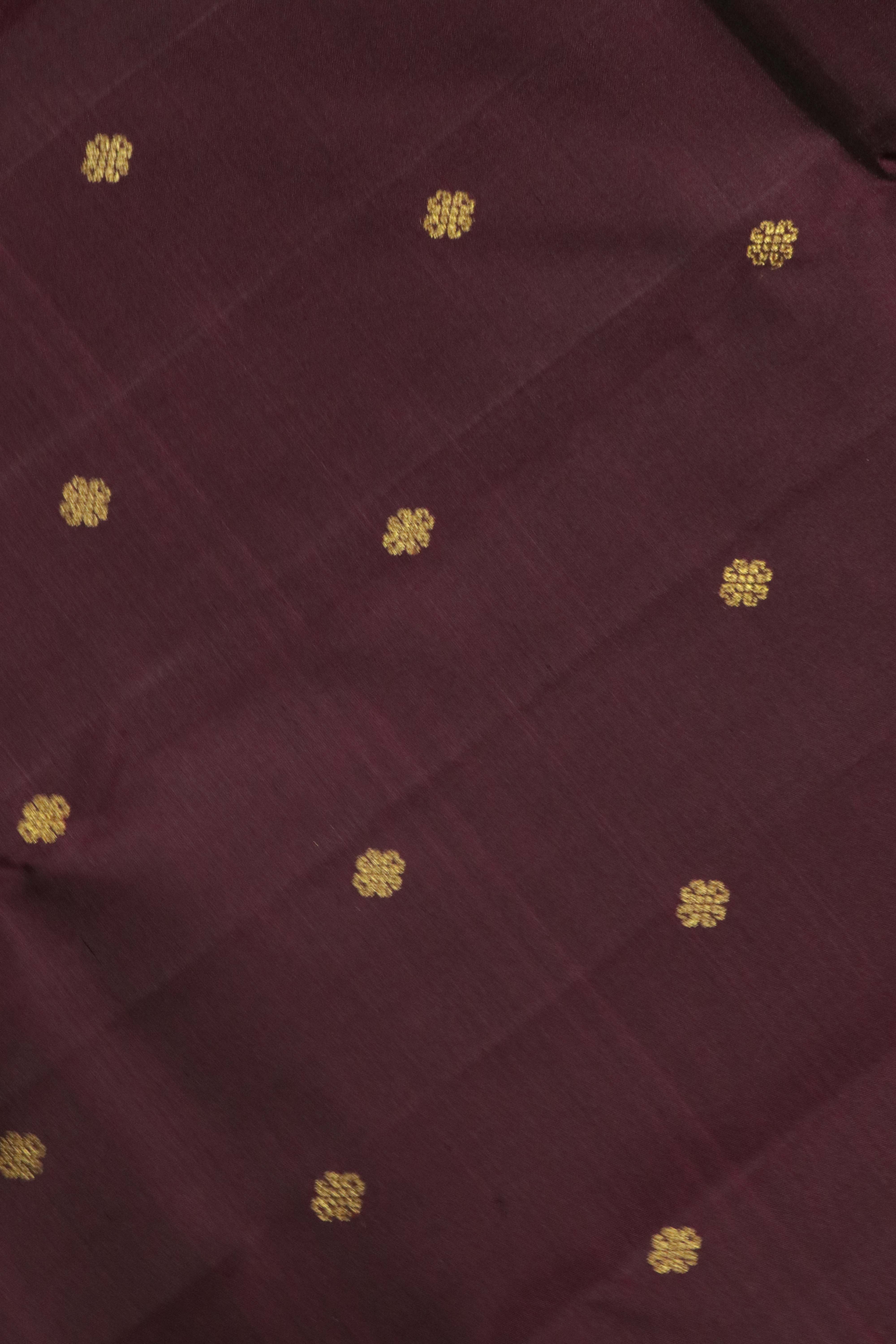 Chocolate Brown Kanchipuram Silk Saree with Motifs & Dancing Figurines and Contrast Zari Border