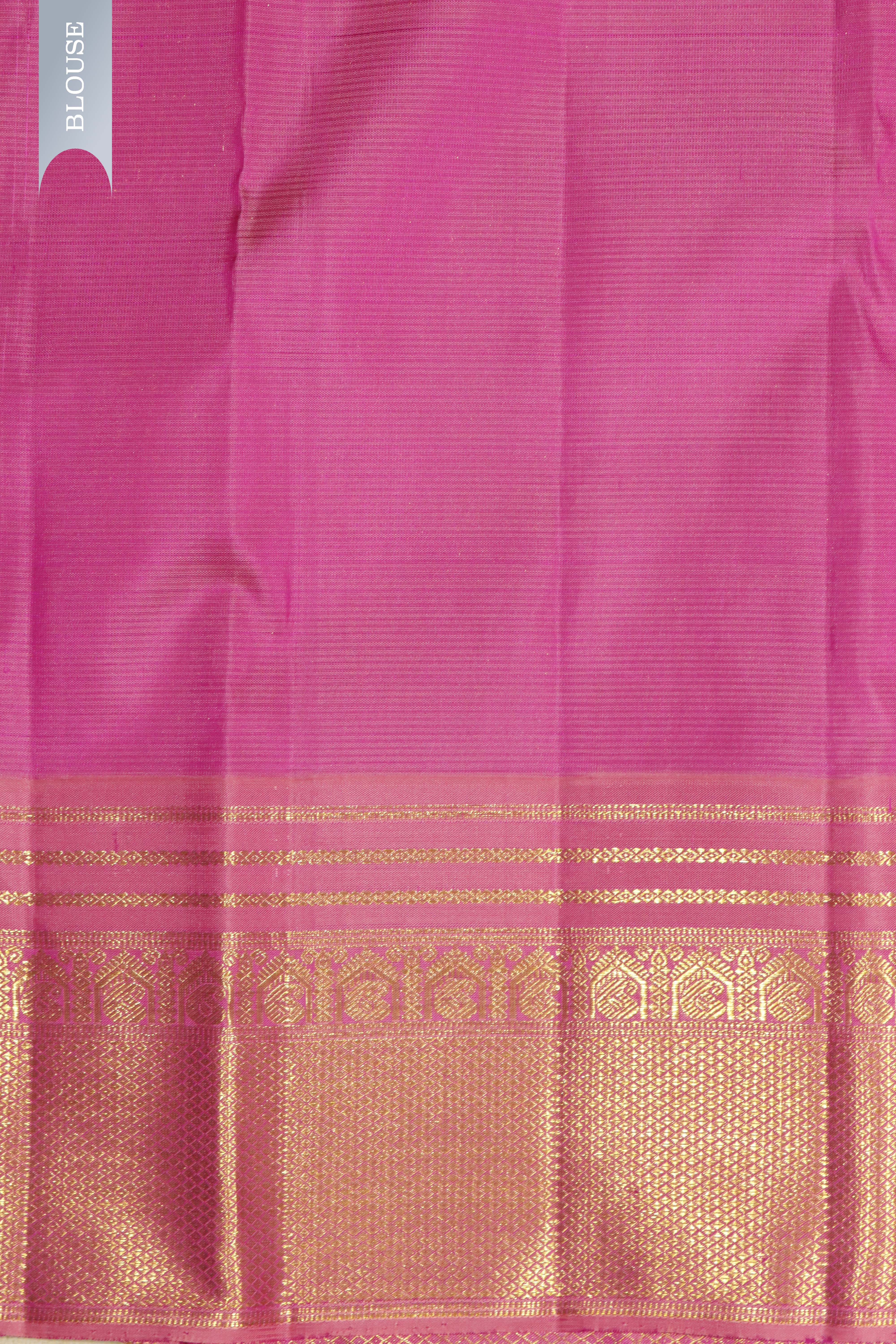 Royal Blue Kanchipuram Silk Saree with Silver & Gold Zari Motifs and Contrast Border