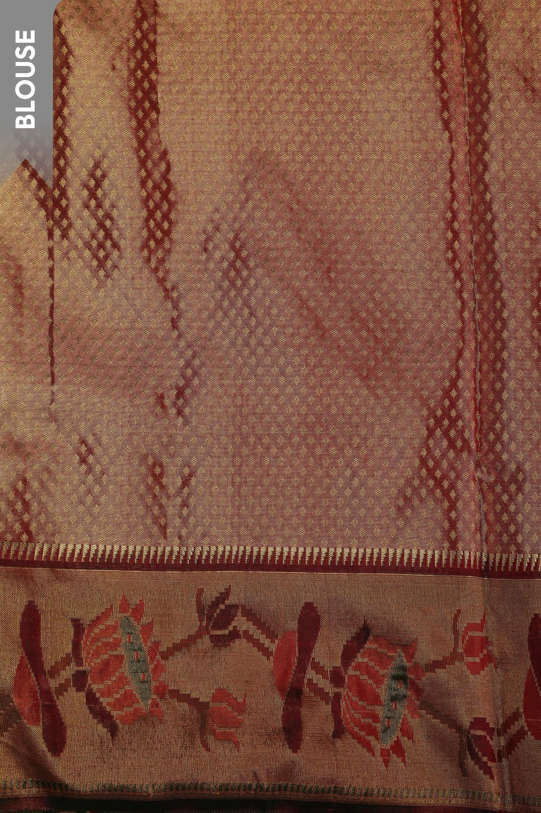 Gold Tissue Silk Saree with Self Texture and Rust Meenakari Border  Mokshaa