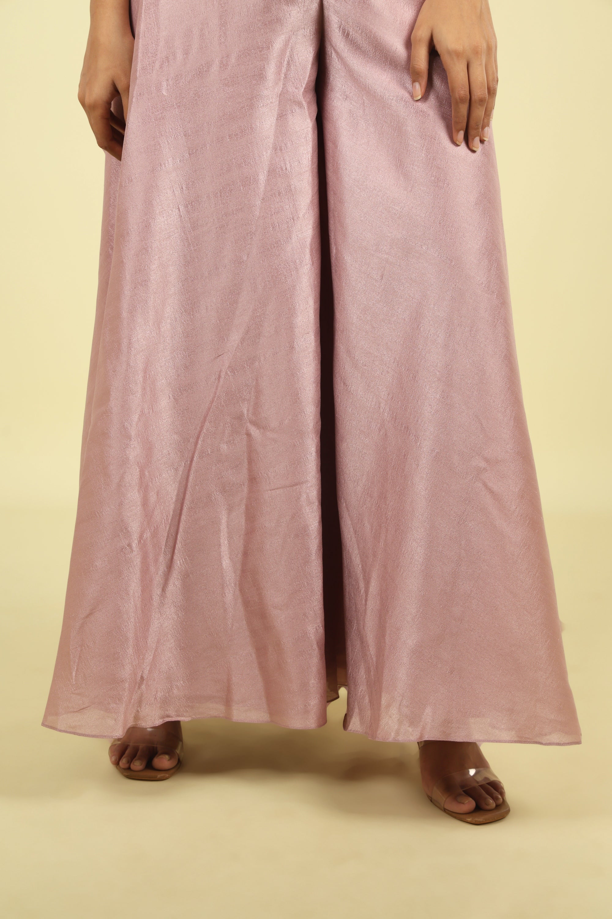 Pink Embroidered Silk Top With Palazzo