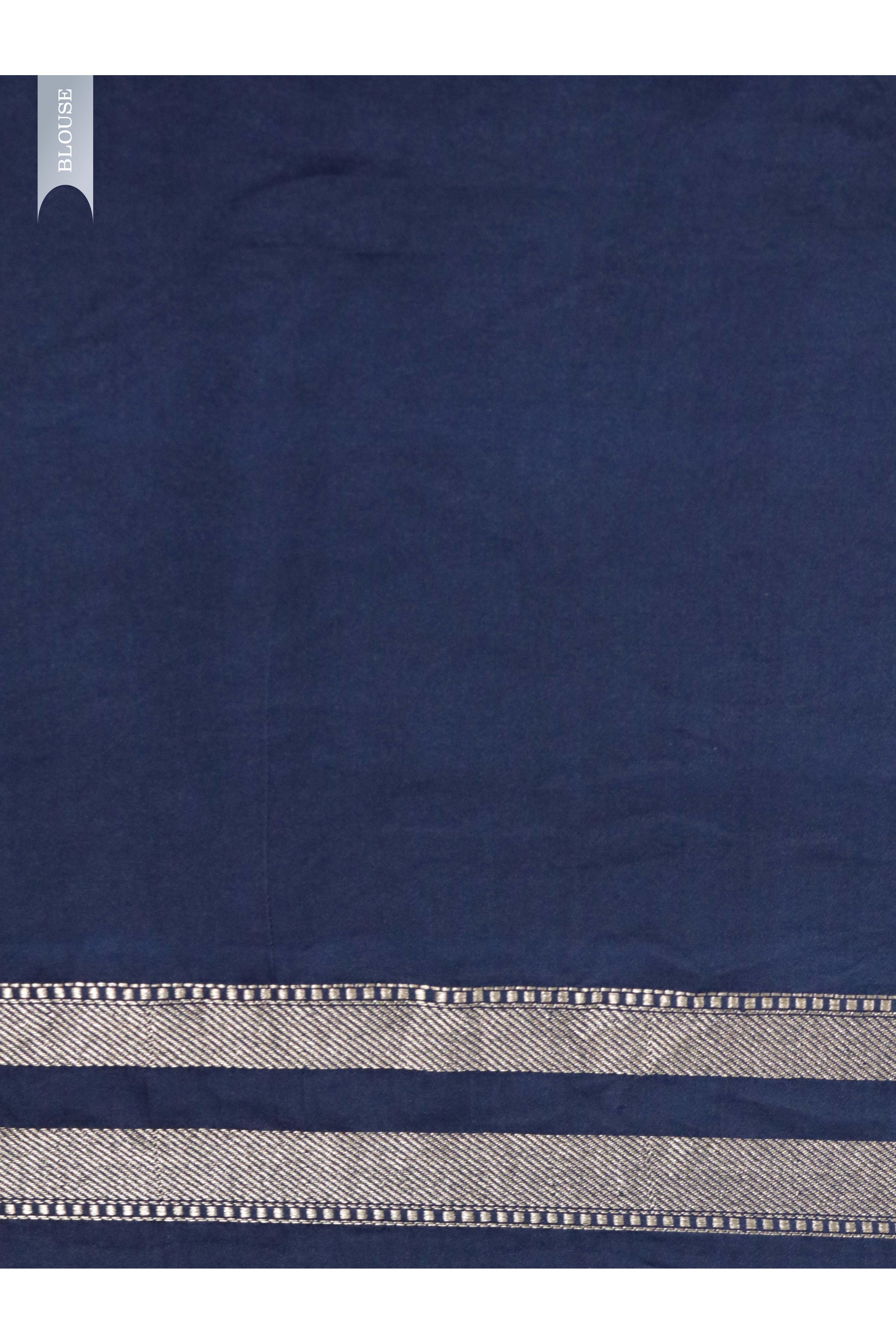 Indigo Blue Banarasi Mushroom Silk Saree with Silver Zari Geometric Jaal & Zari Border - Mokshaa