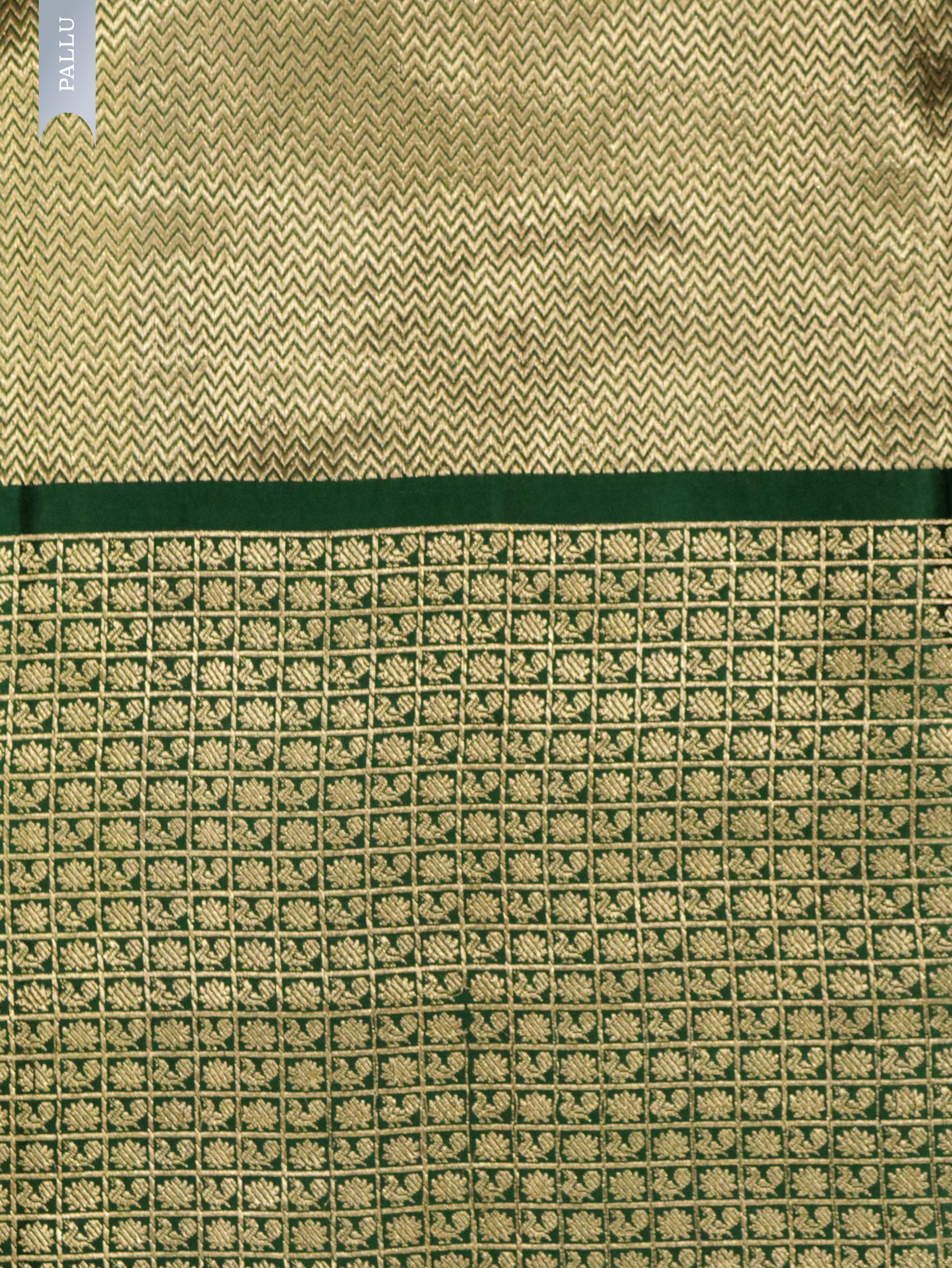 Bottle Green Banarasi Silk Saree with All-Over Buttas & Zari Border