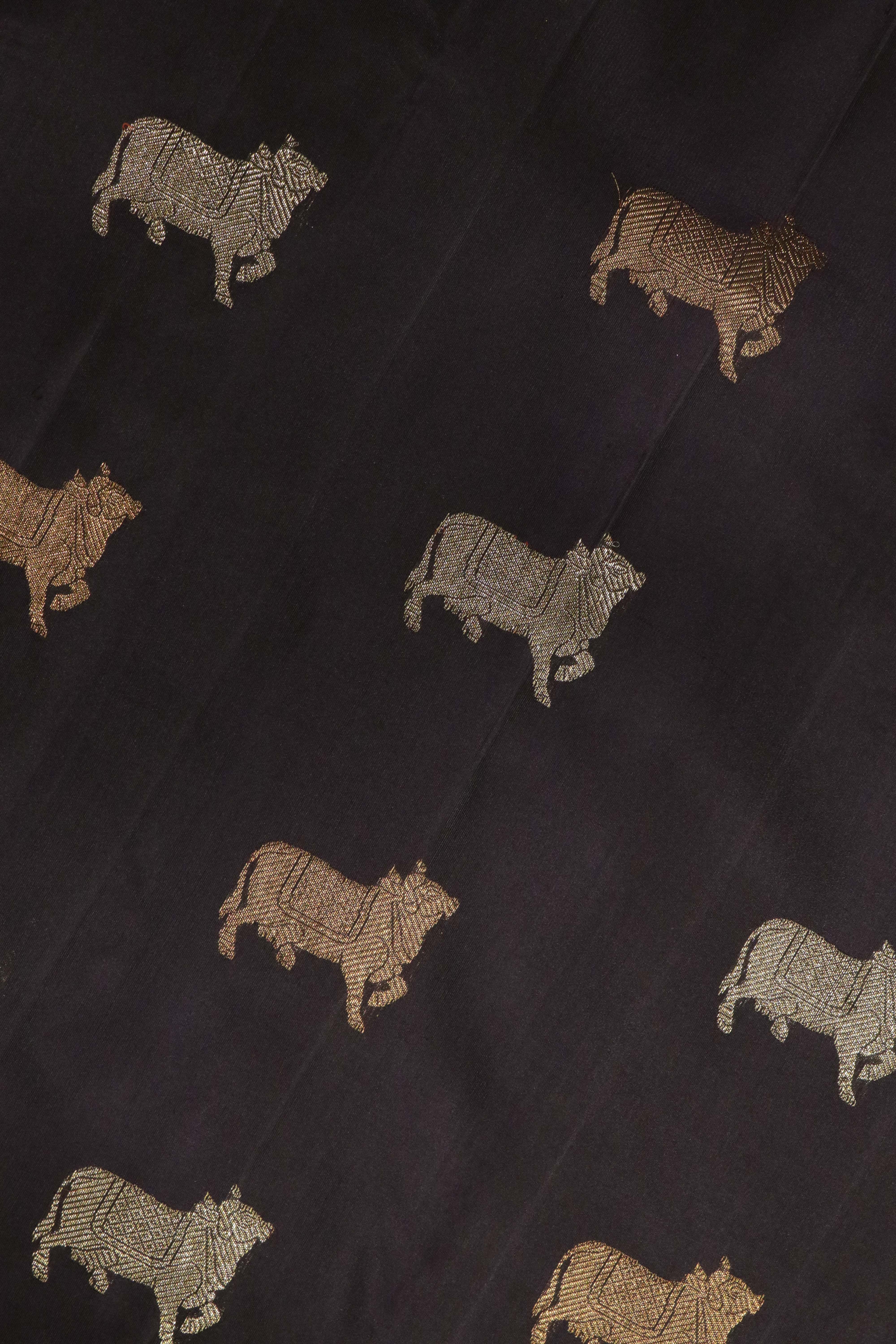 Deep Purple Kanchipuram Silk Saree with Gold & Silver Cow Motifs and Fancy Border