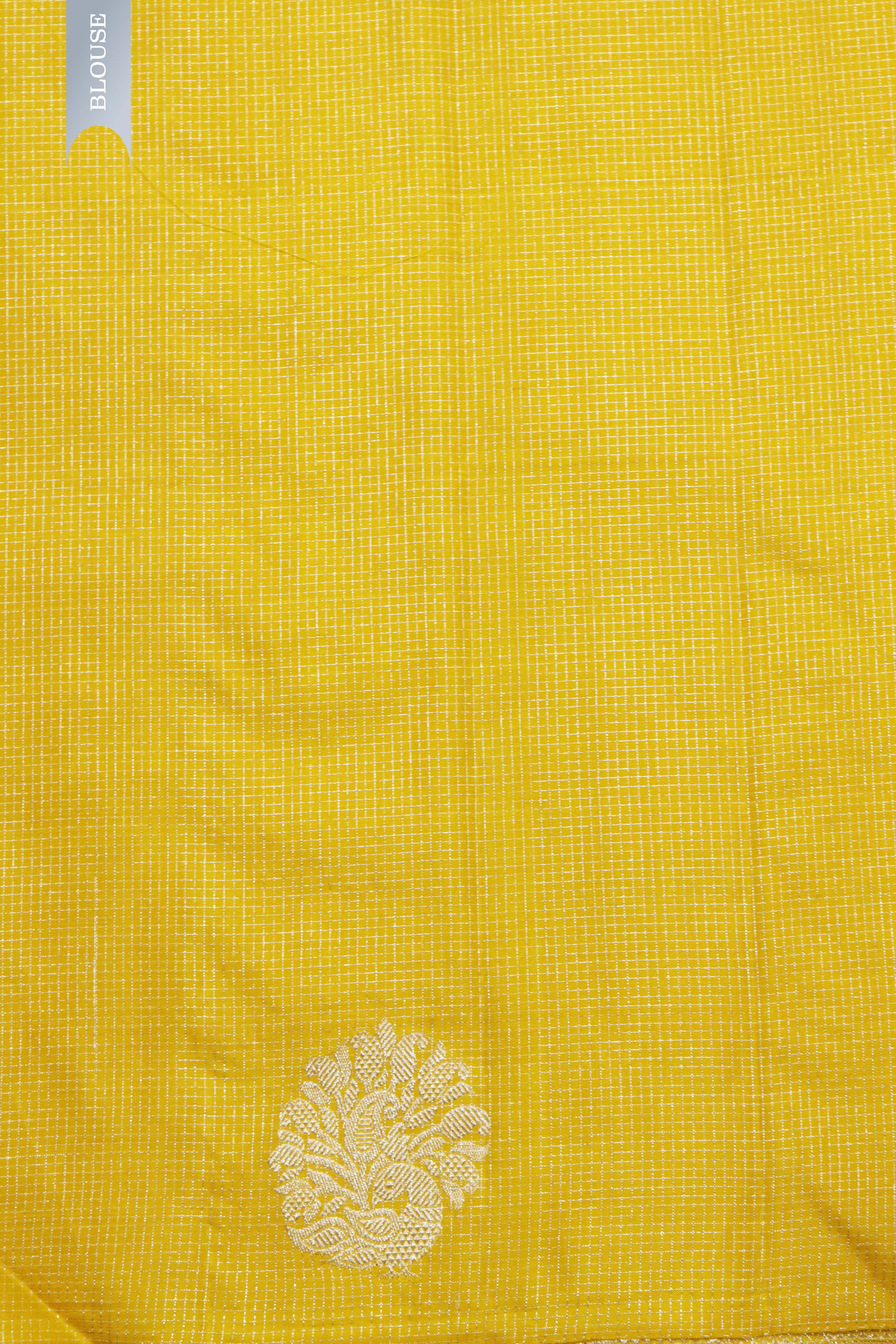 Yellow Kanchipuram Silk Saree with Small Silver Zari Checks & Motifs