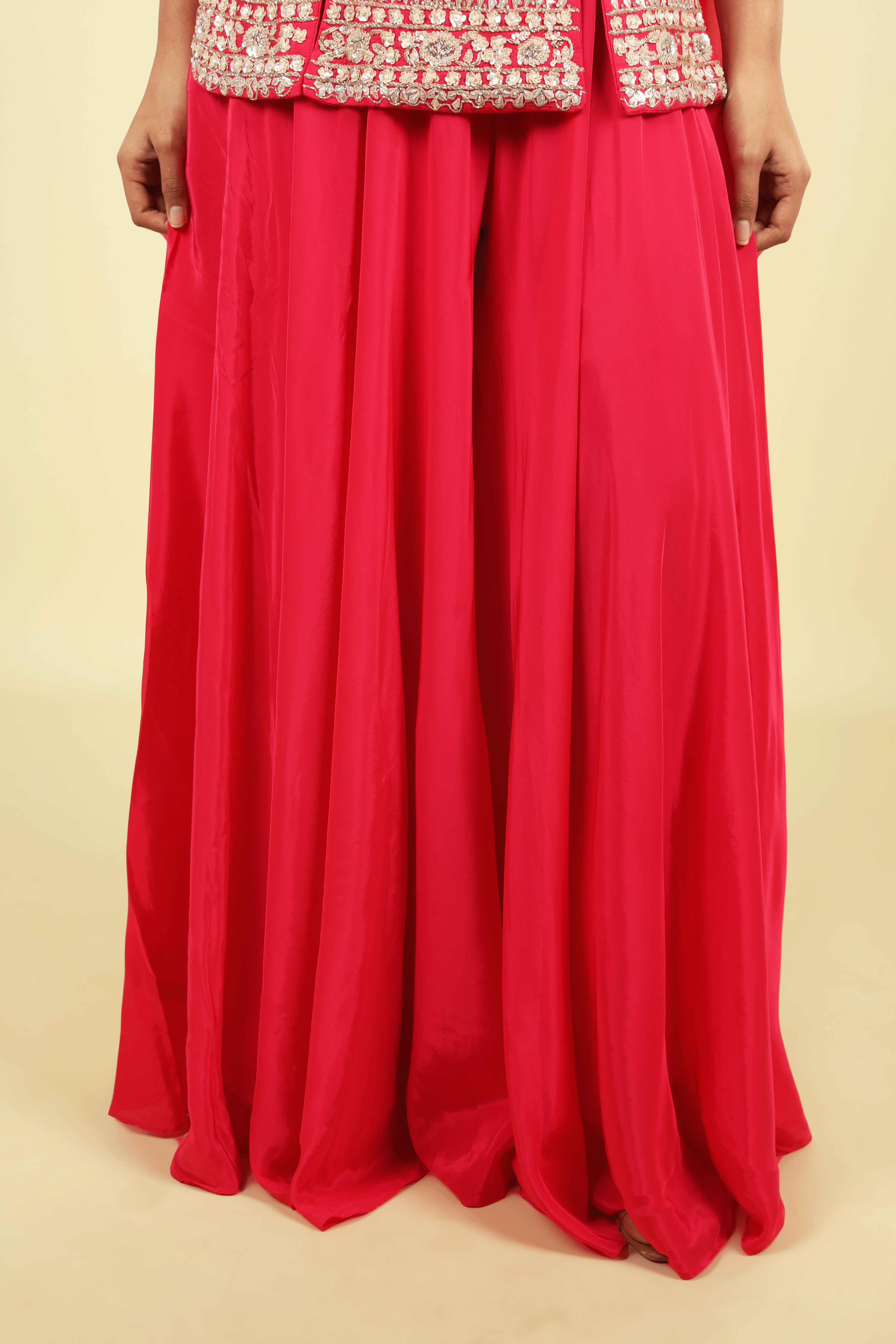 Pink Silk Palazzo Set with Embroidered Top & Organza Choker Dupatta