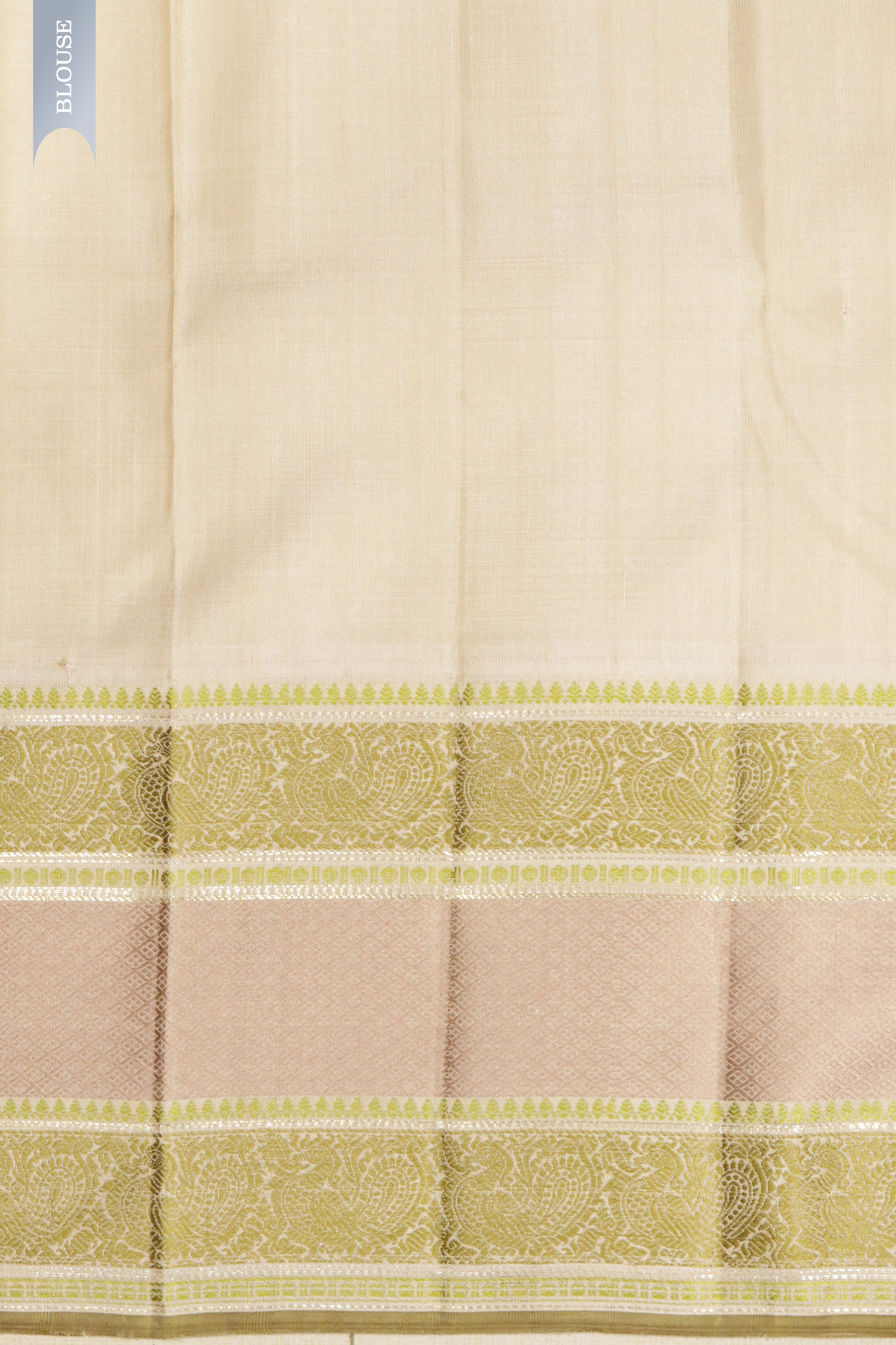 Bottle Green Kanchipuram Silk Saree with Self Stripes, Zari Weaving & Contrast Thread Border