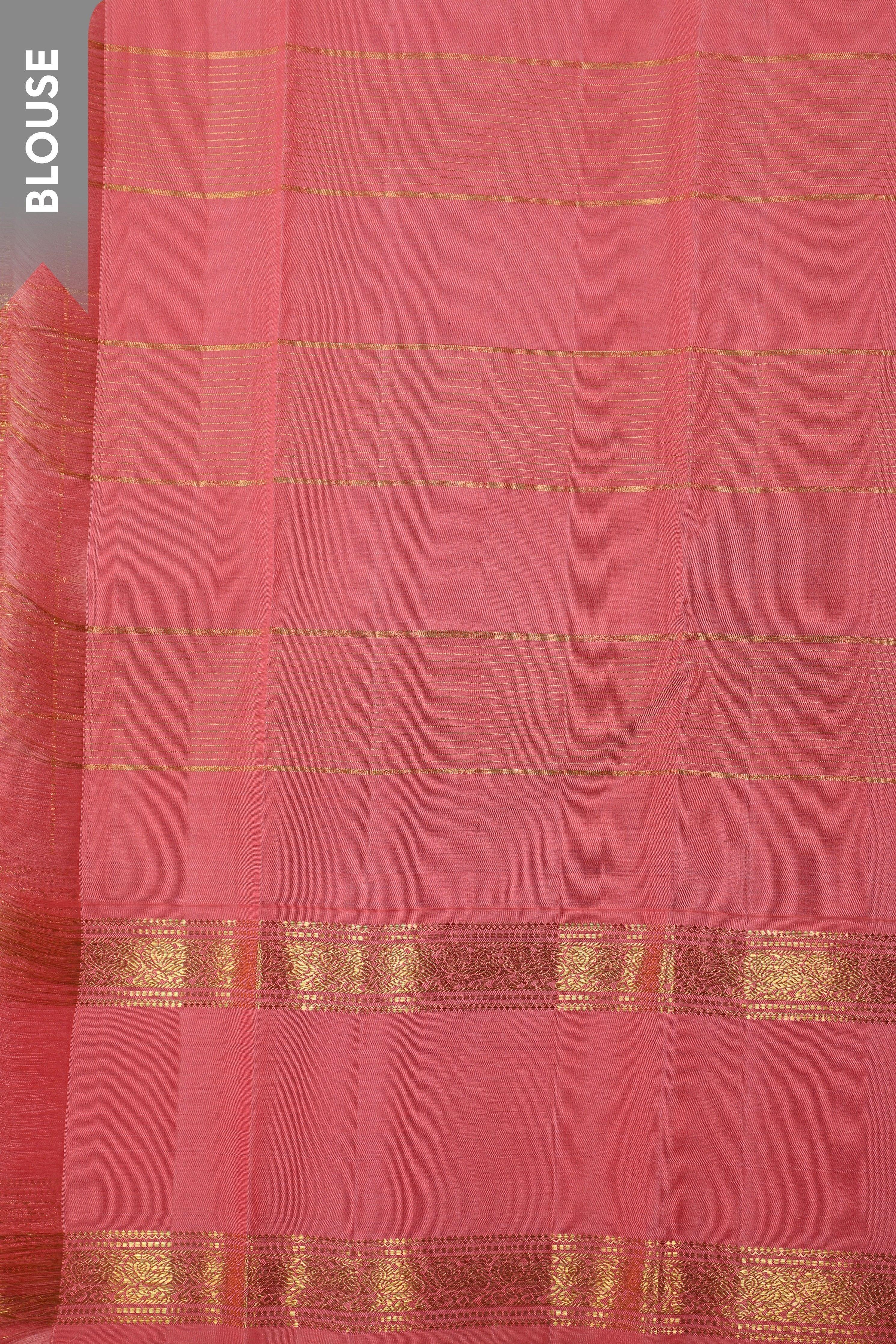 Checked Kanchipuram Silk Saree With Pink Border Mokshaa