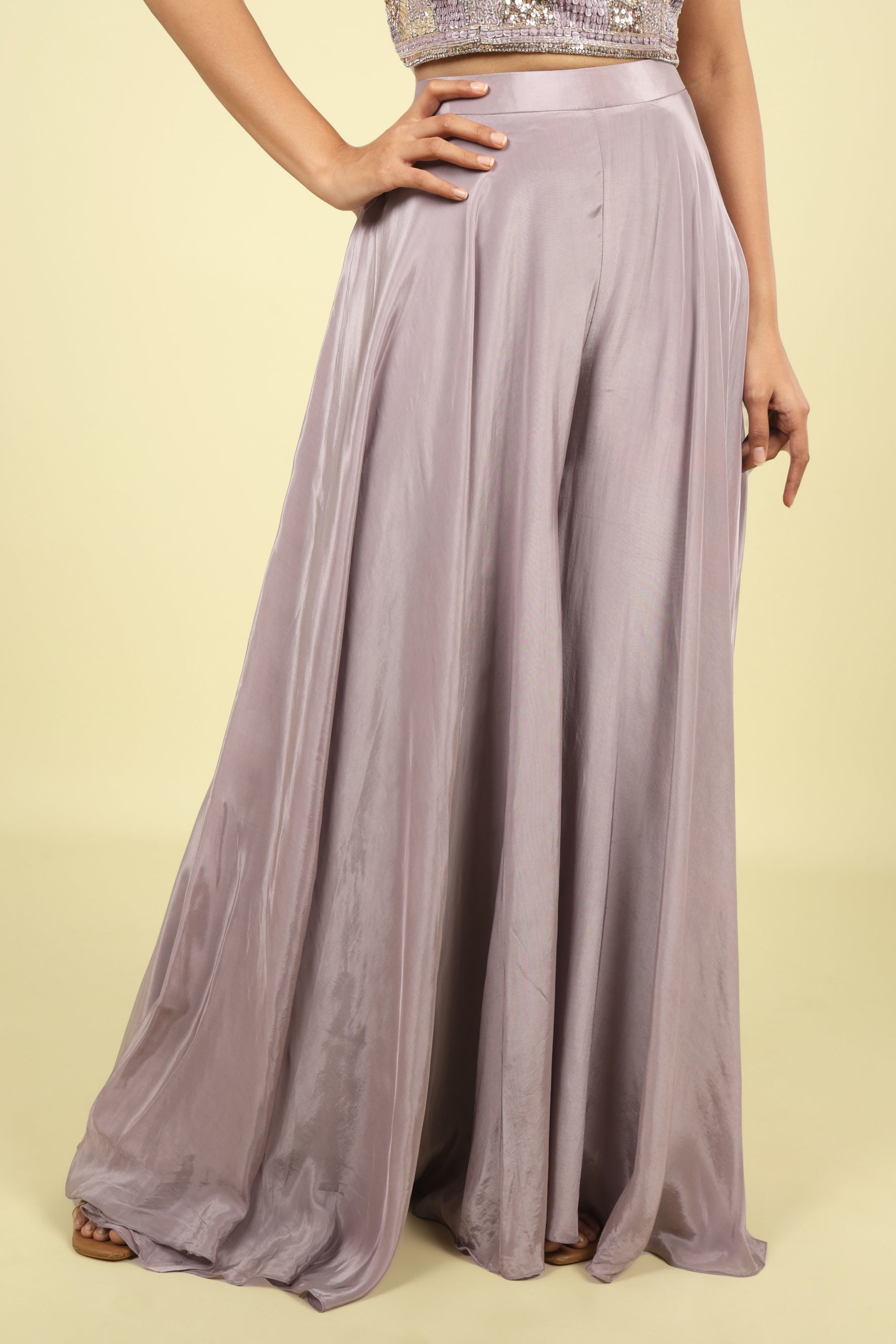 Lavender Embroidered Crepe Halter Palazzo Set