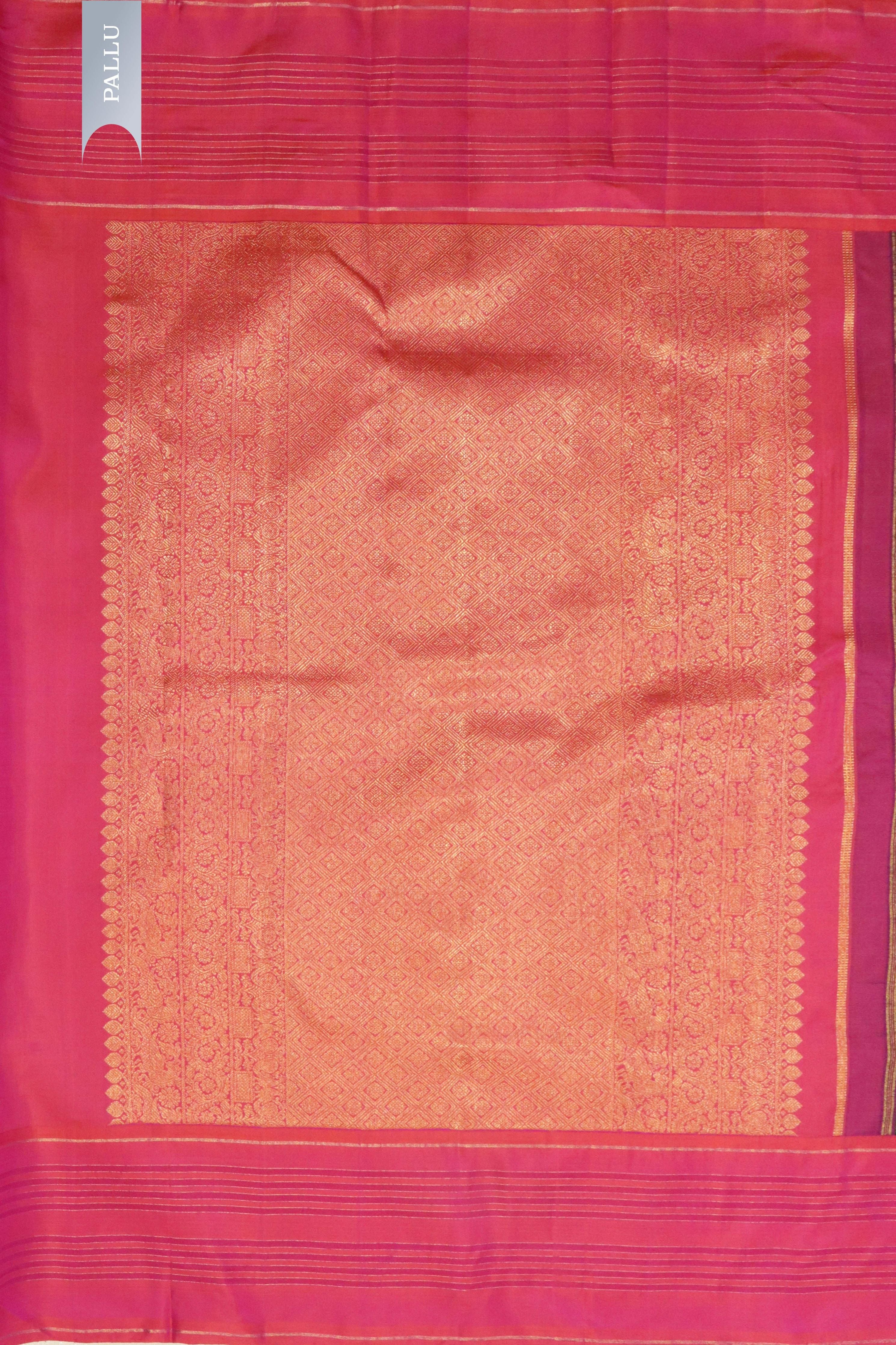 Bottle Green Kanchipuram Silk Saree with Self Zari Chattai Weaving and Contrast Pink Border - Mokshaa