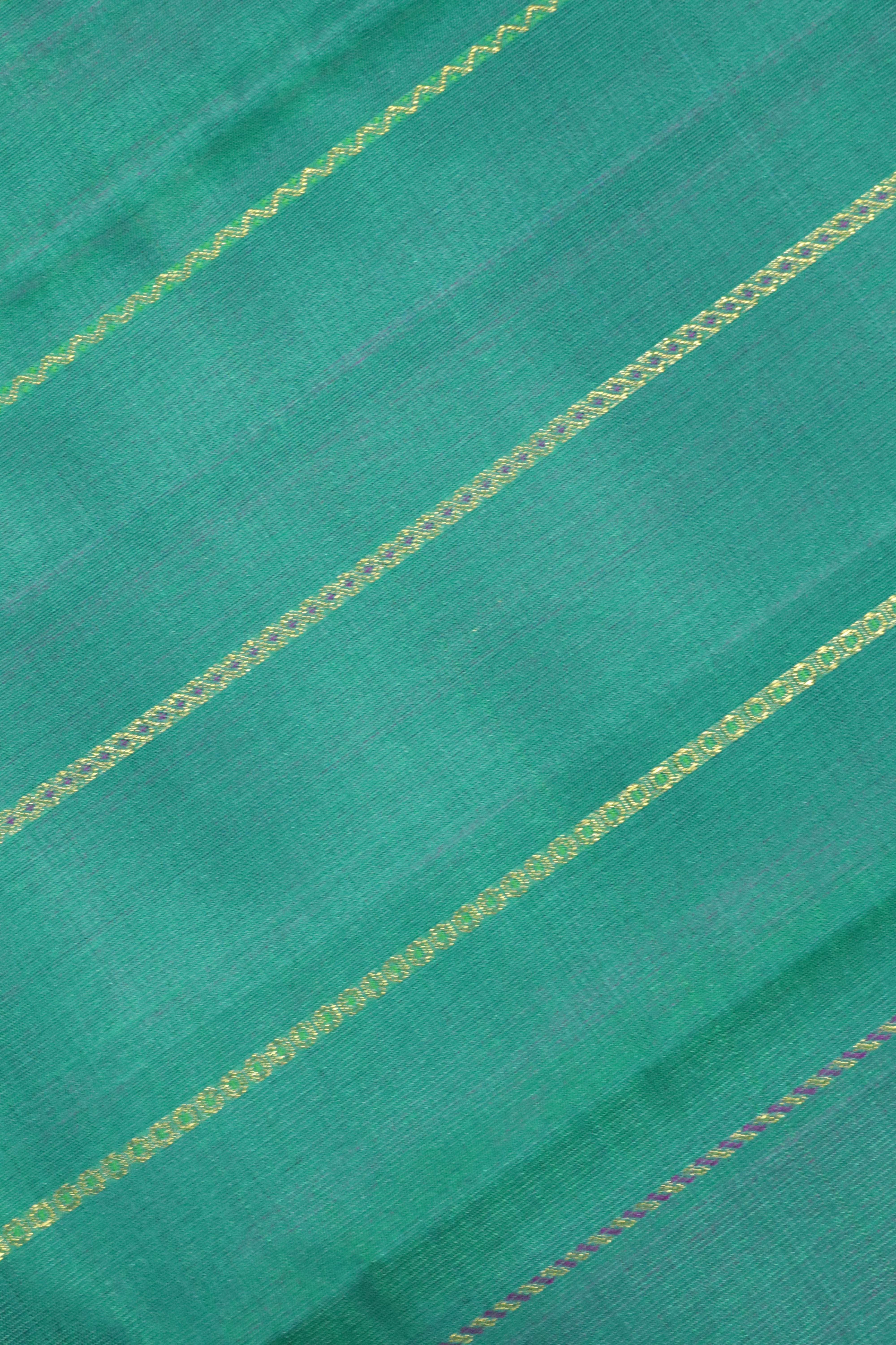 Turquoise Blue Kanchipuram Silk Saree with Zari Stripes, Buttas & Contrast Border