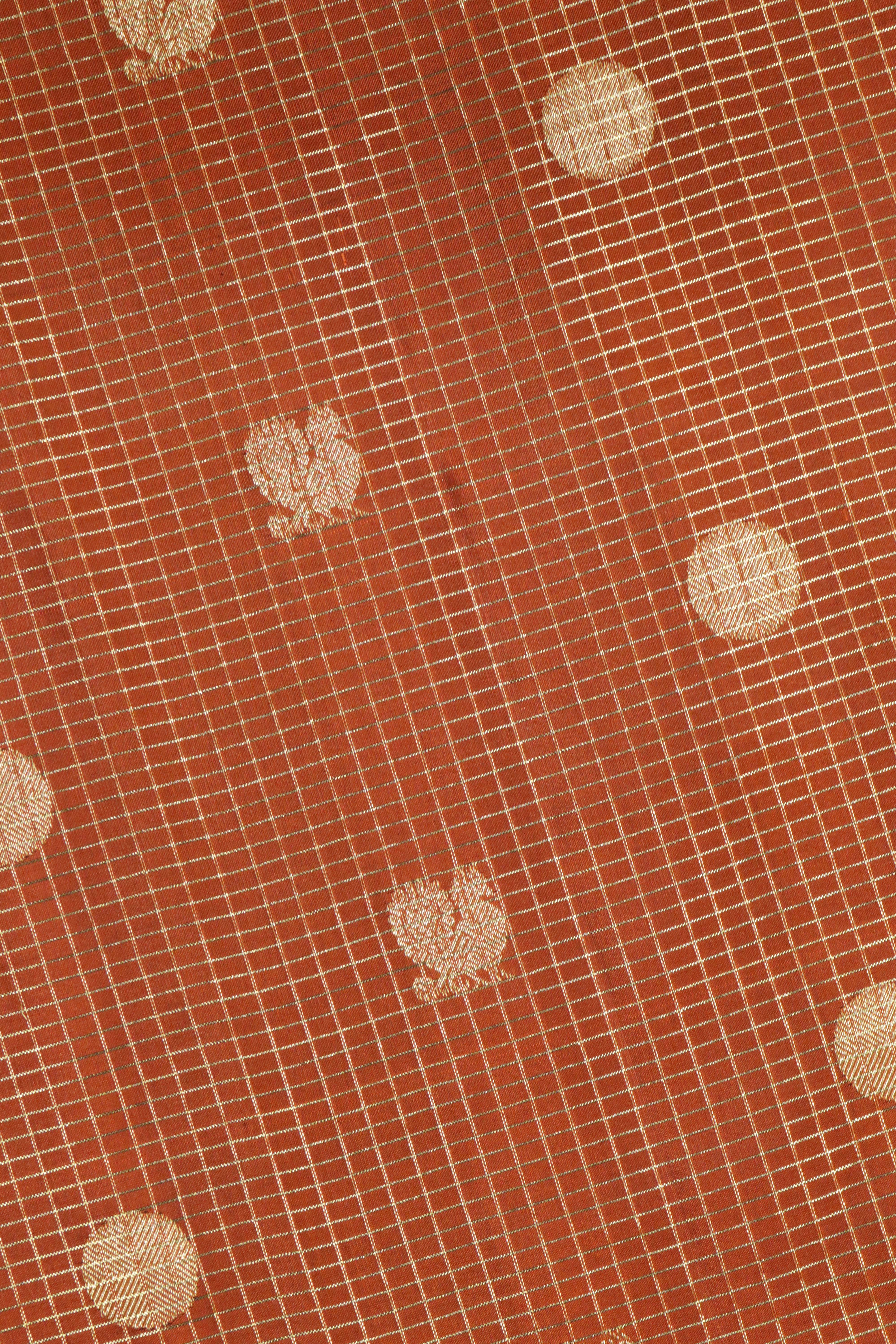 Rust Orange Kanchipuram Silk Saree with Zari Checks, Motifs & Weaving Border