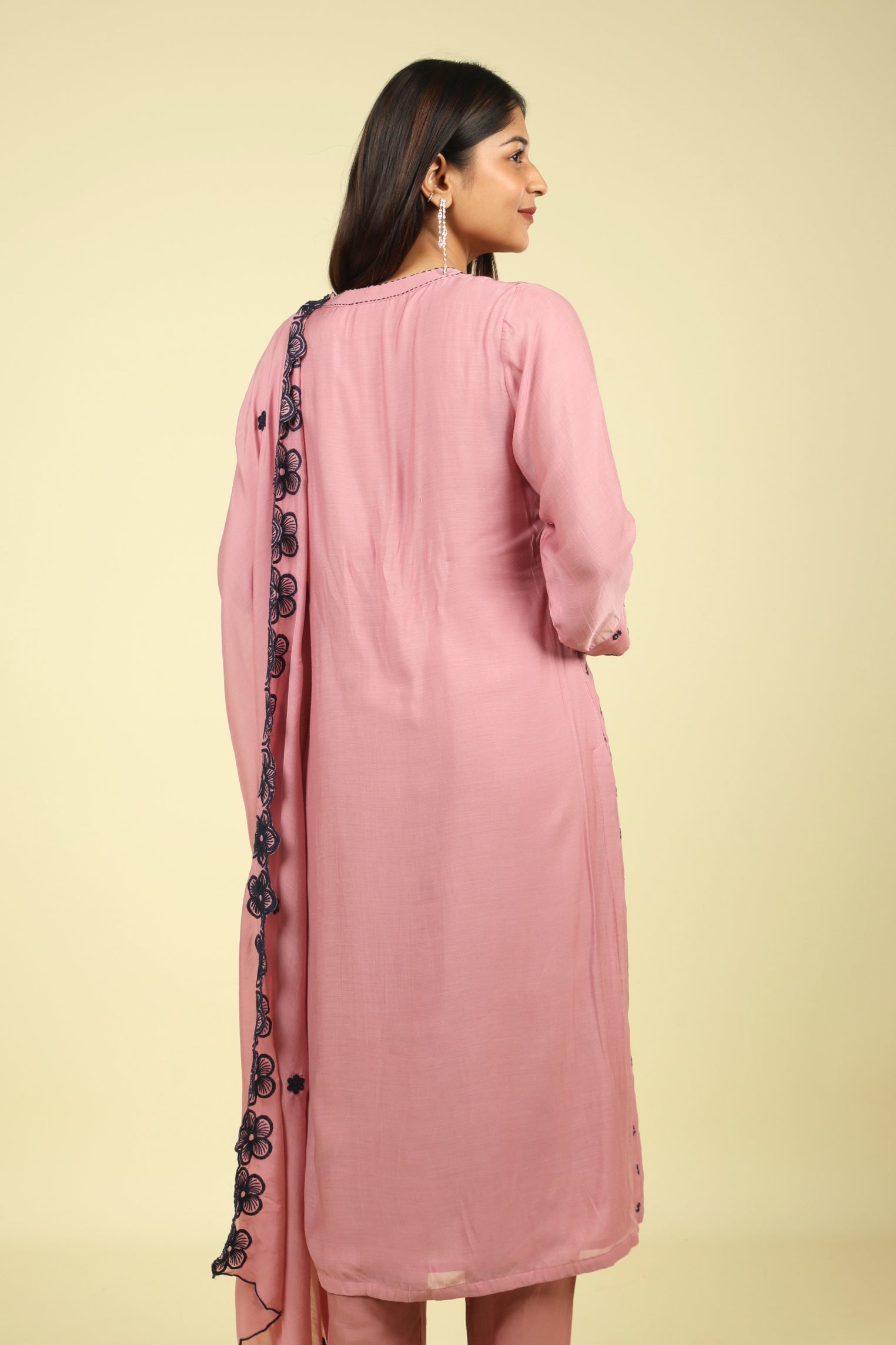 Peach Mul Chanderi Straight Salwar Set