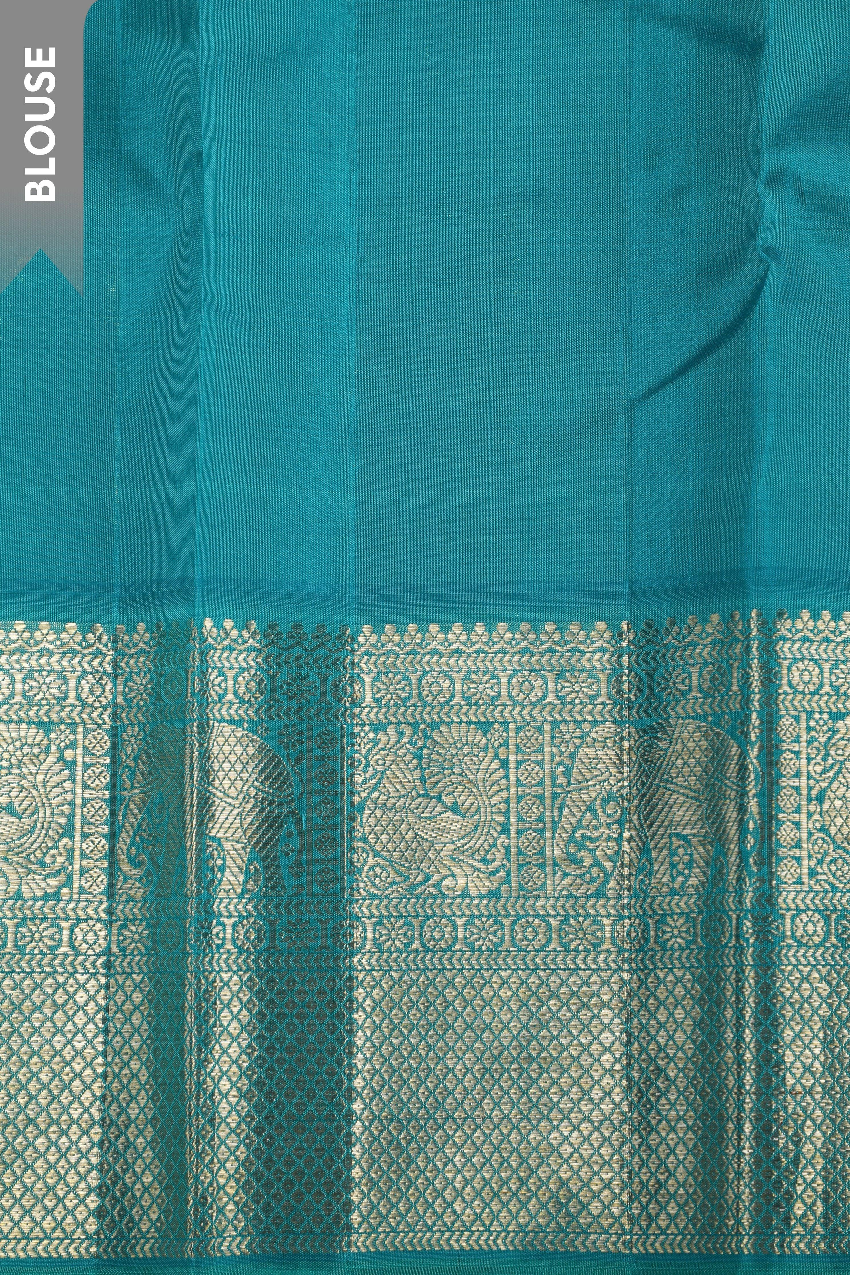 Teal Blue Kanchipuram Silk Saree (Copy)  Mokshaa