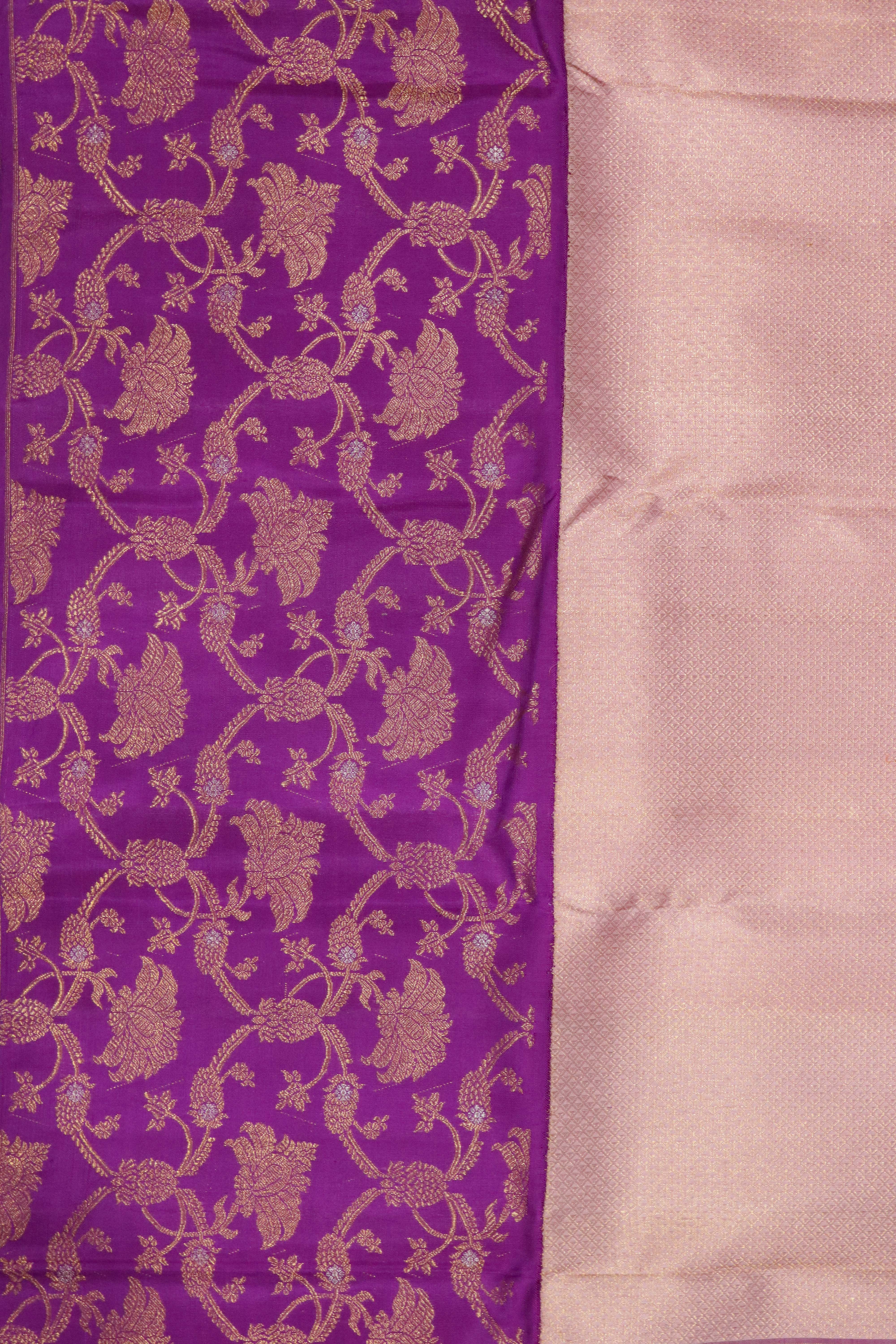Onion Pink Kanchipuram Silk Saree with Self Zari Weaving and Contrast Zari Jaal Border