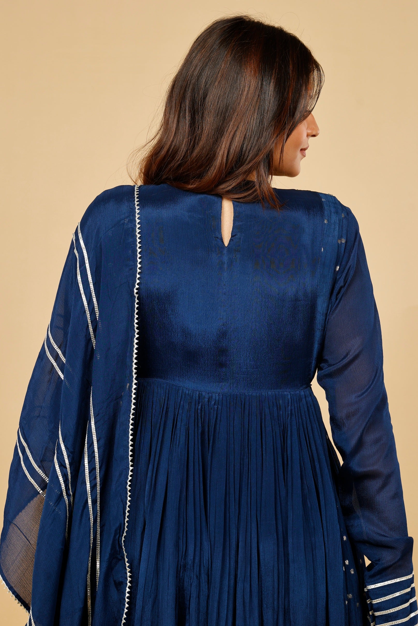 Midnight Blue Silk Anarkali Set with Gota & Kutdana Embroidery