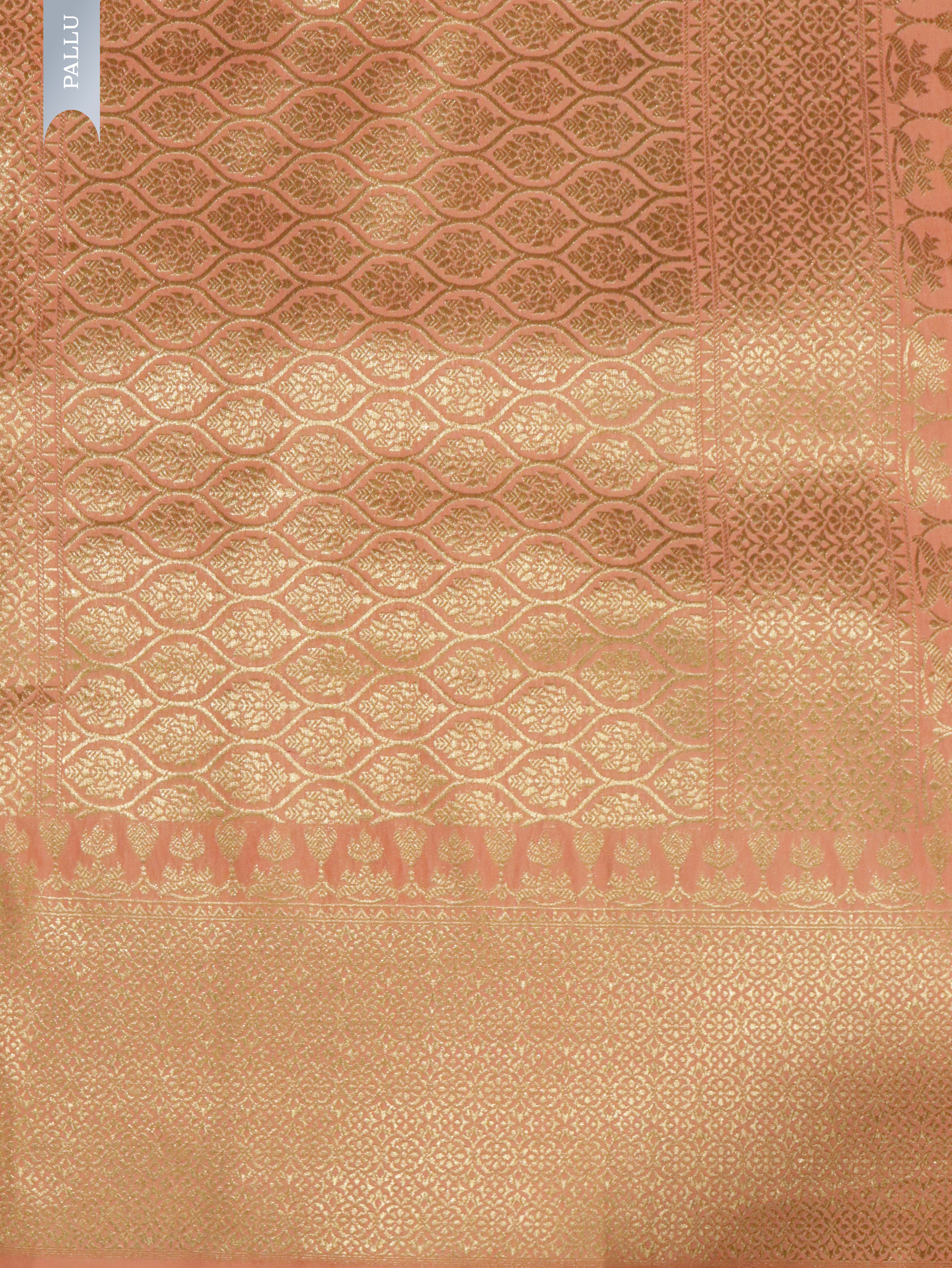 Peach Banarasi Silk Saree with All-Over Zari & Thread Weaving