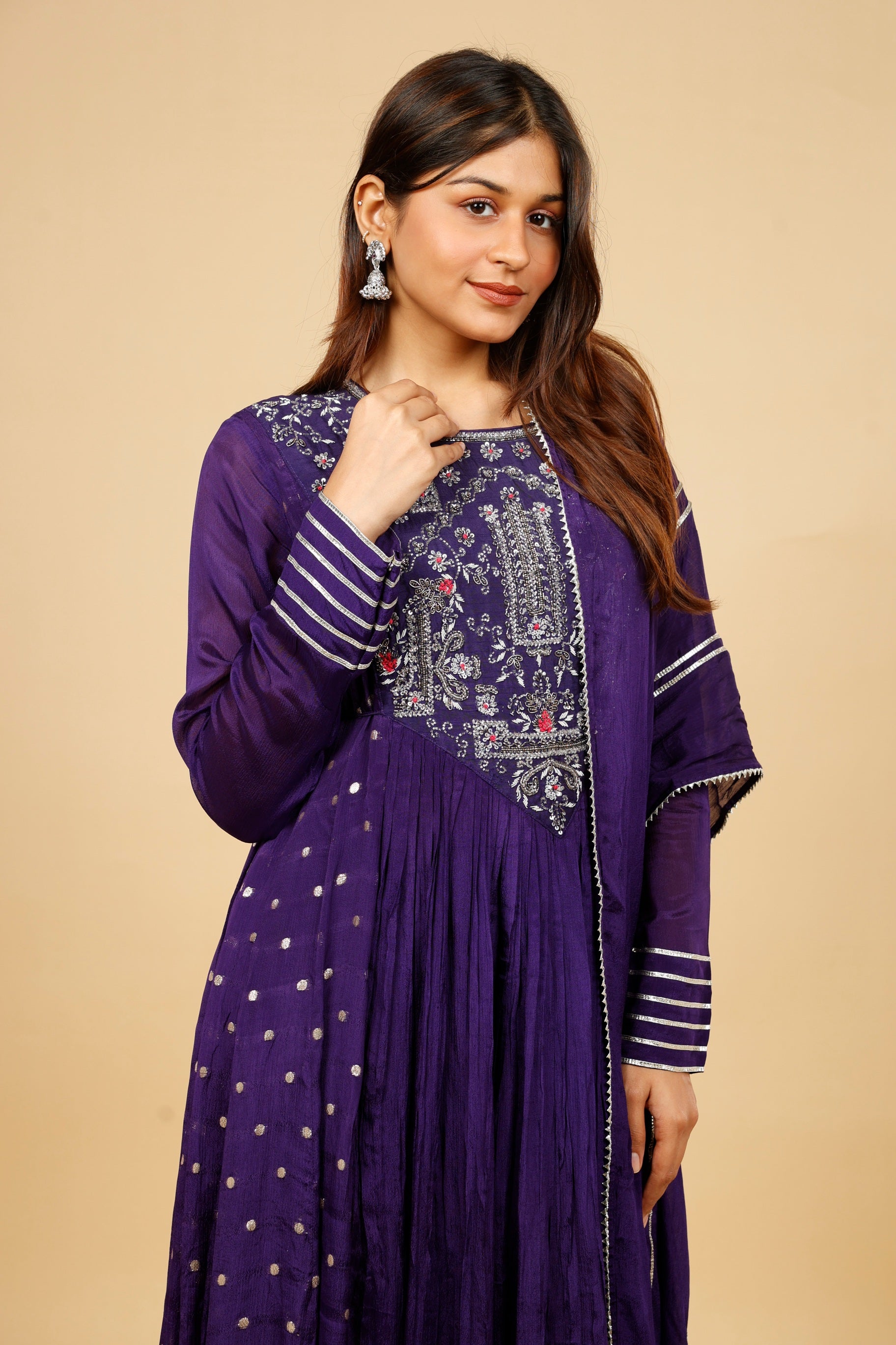Royal Purple Silk Anarkali Set with Gota & Kutdana Embroidery