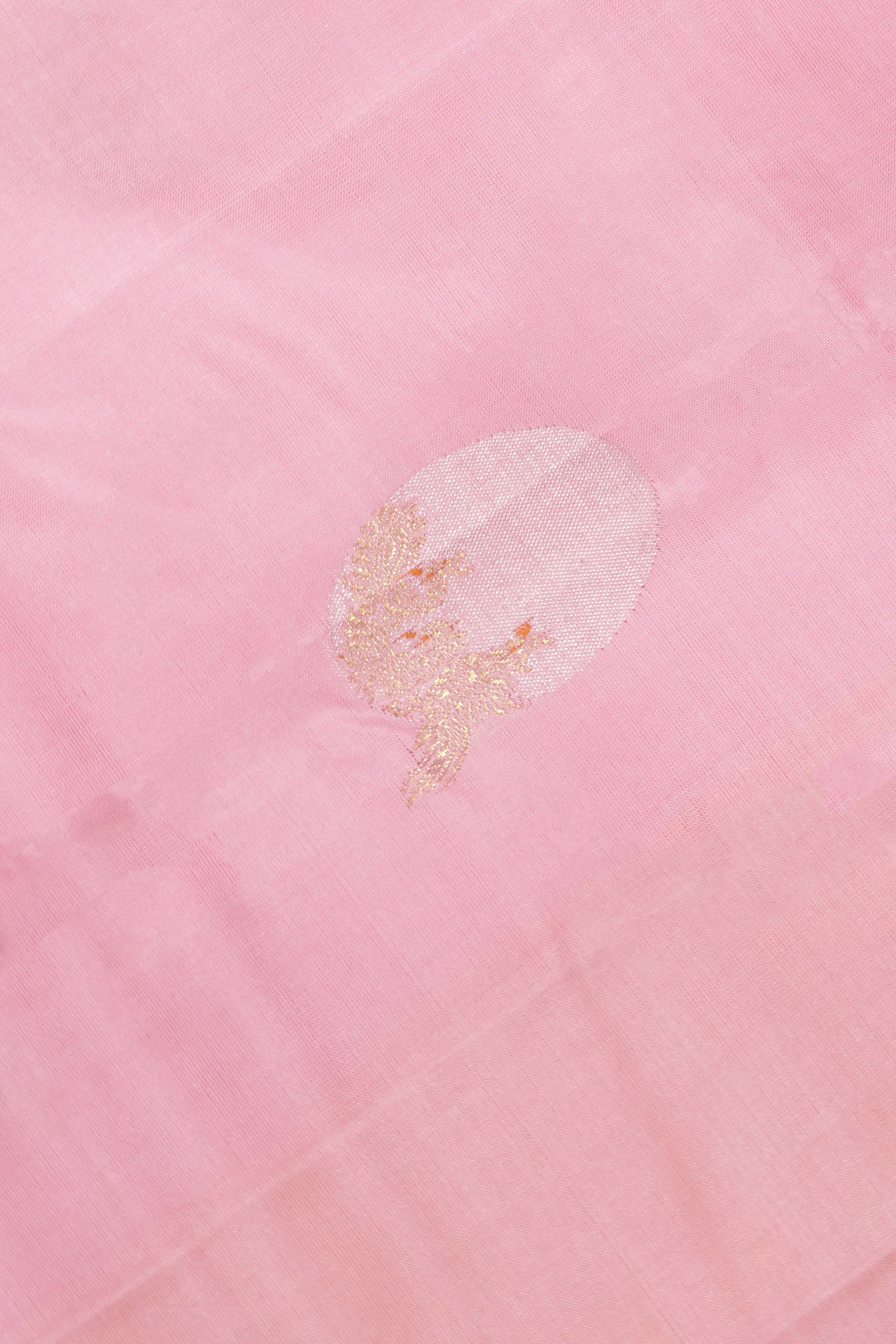 Baby Pink Kanchipuram Silk Saree with Fancy Motifs and Contrast Zari Border