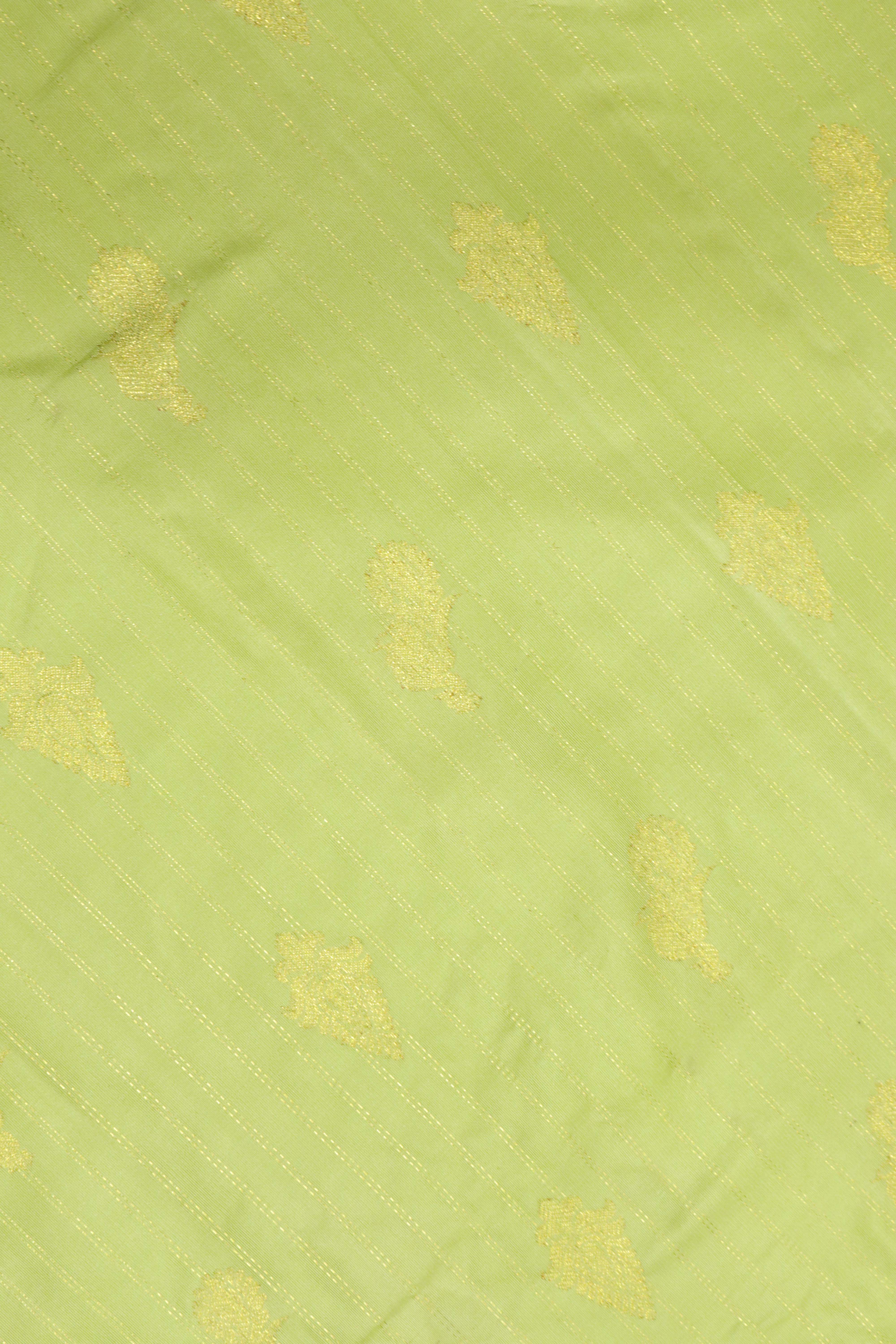 Green with Pink Kanchipuram Silk Saree with Zari Vertical Lines, Motifs & Contrast Zari Checks Border