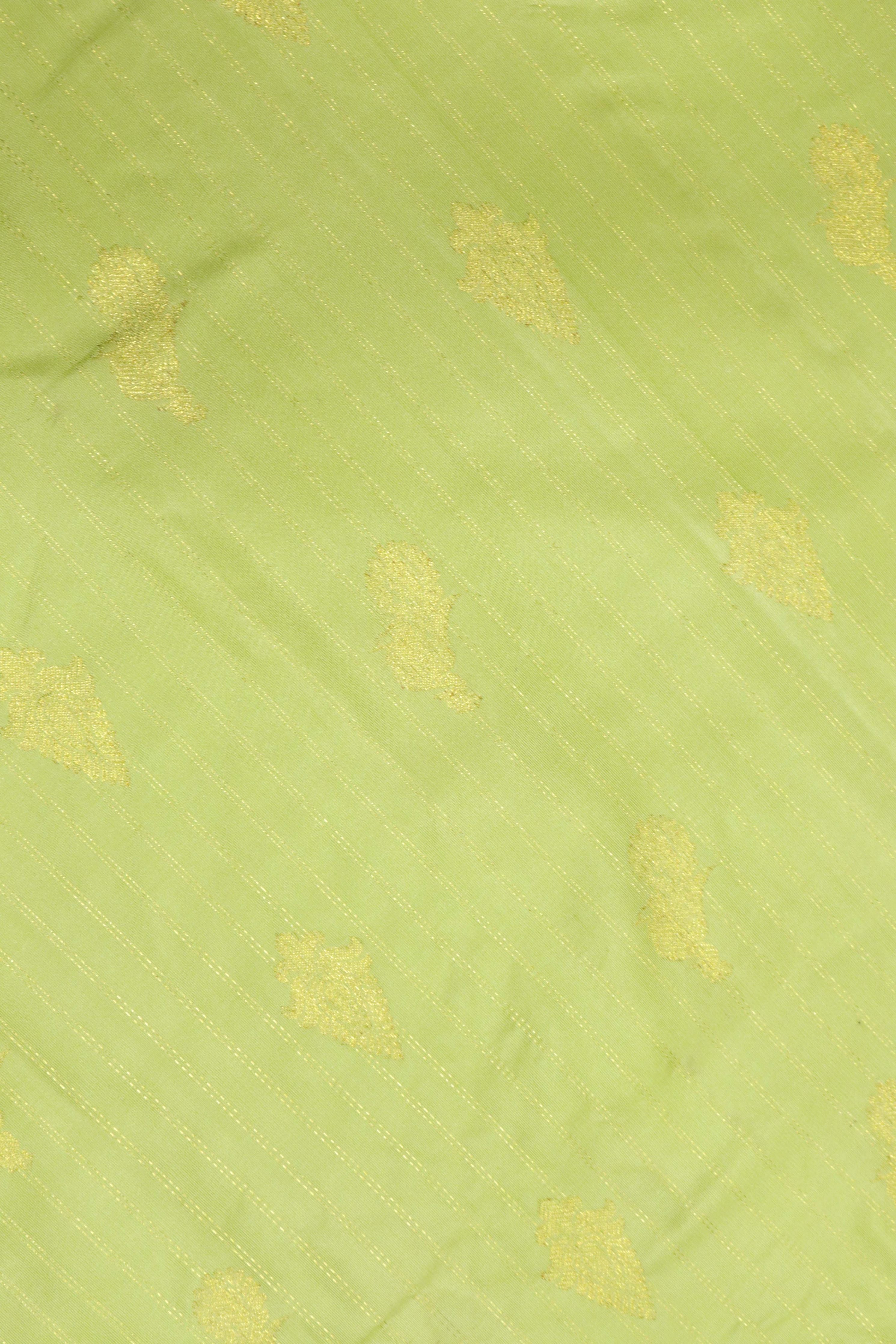 Green with Pink Kanchipuram Silk Saree with Zari Vertical Lines, Motifs & Contrast Zari Checks Border - Mokshaa