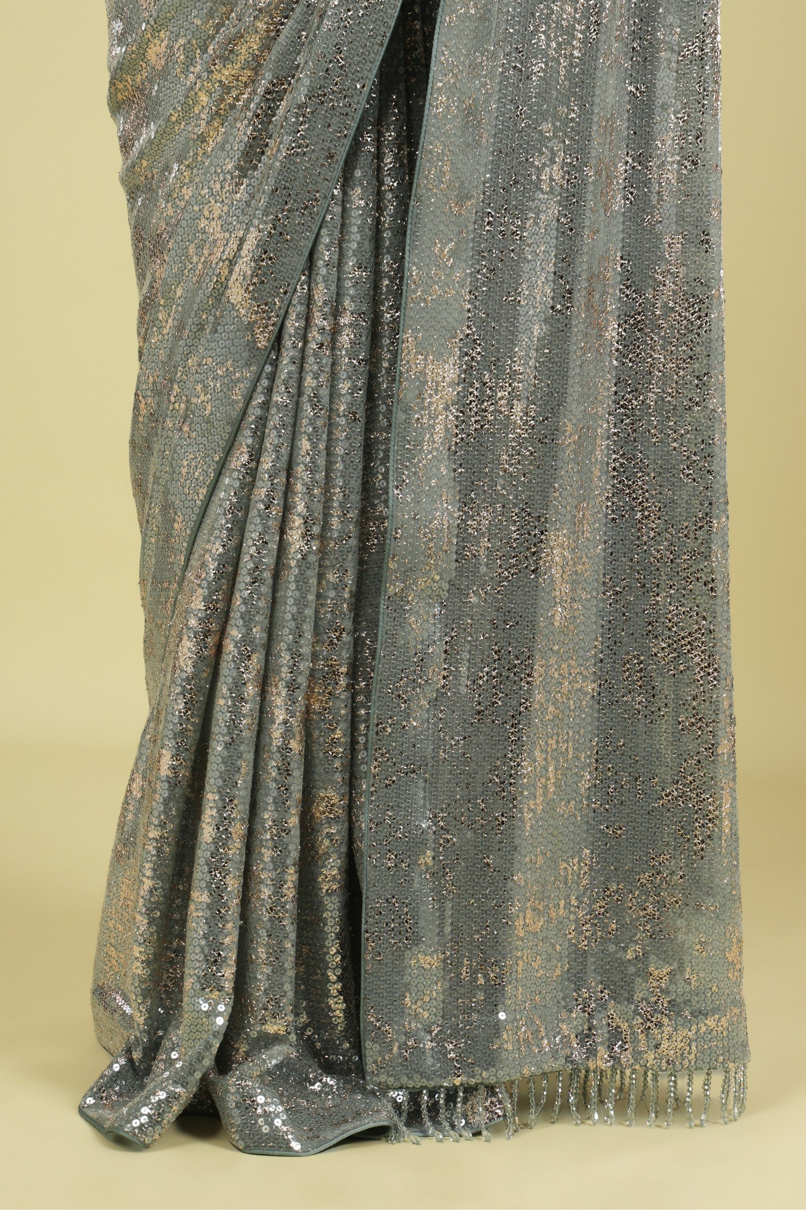 Ice Blue Net Saree with All-Over Sequin Work