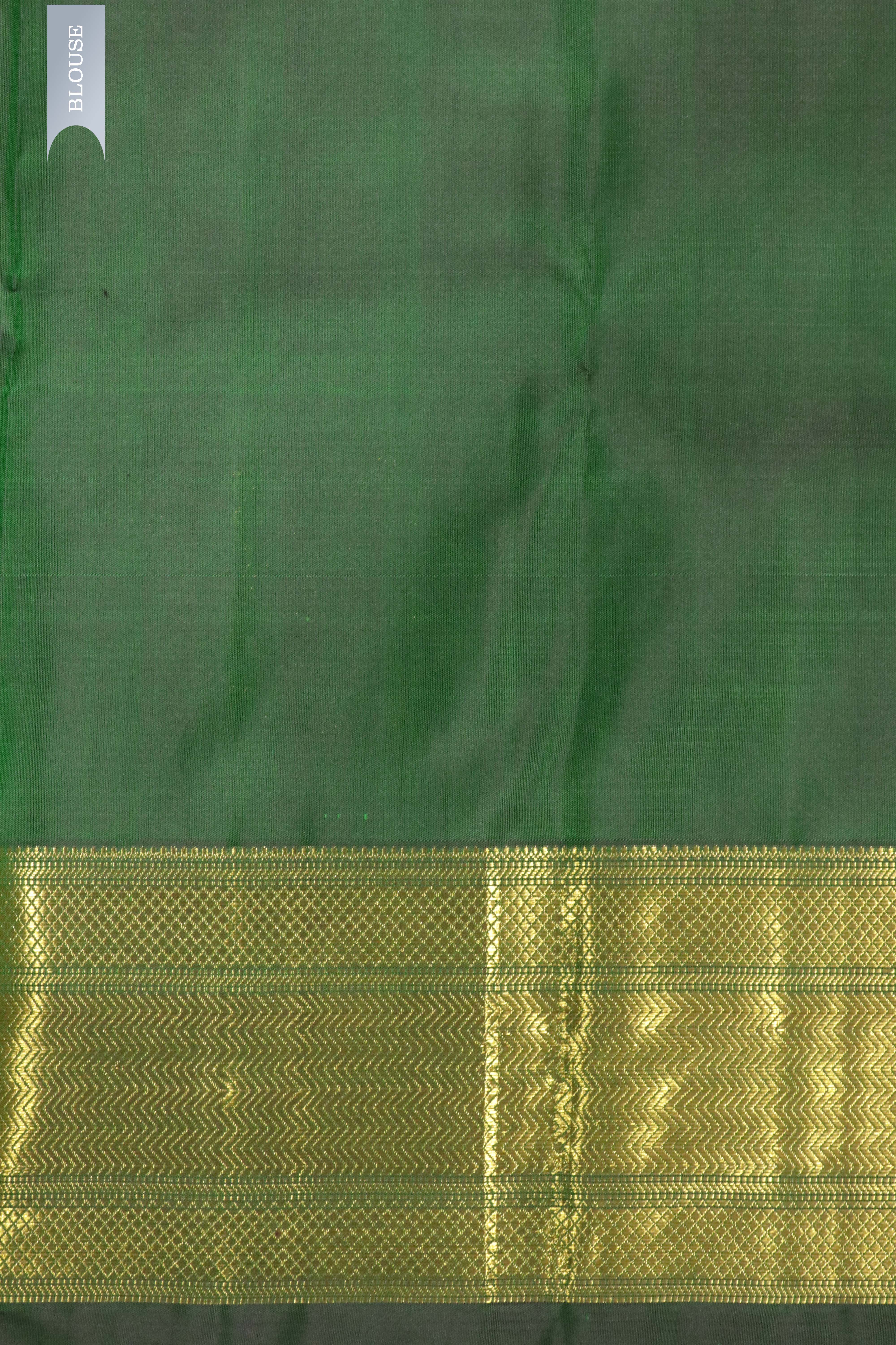 Bottle Green Kanchipuram Silk Saree with Thread Meenakari Motifs and Long Zari Border