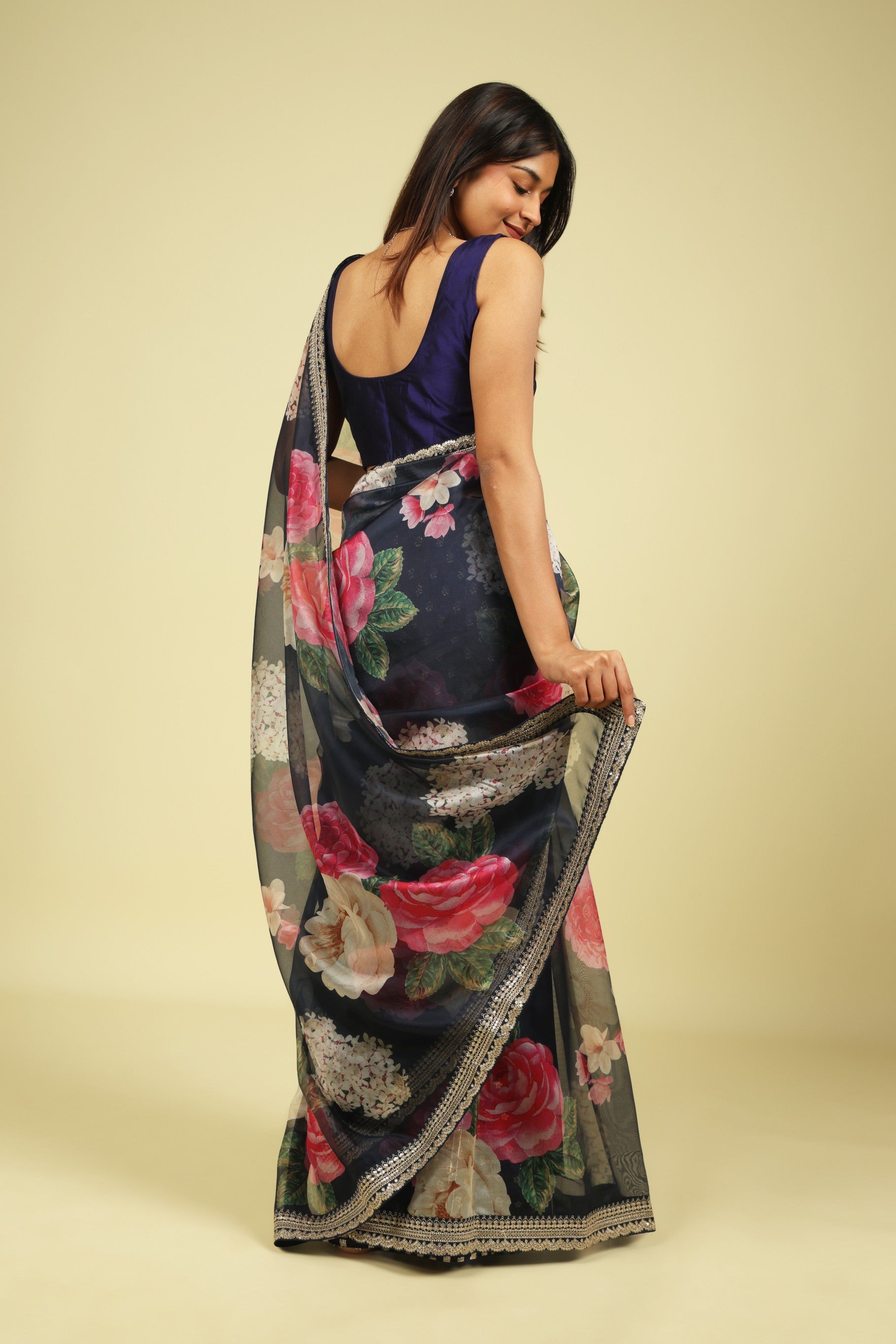 Navy Blue Soft Organza Saree