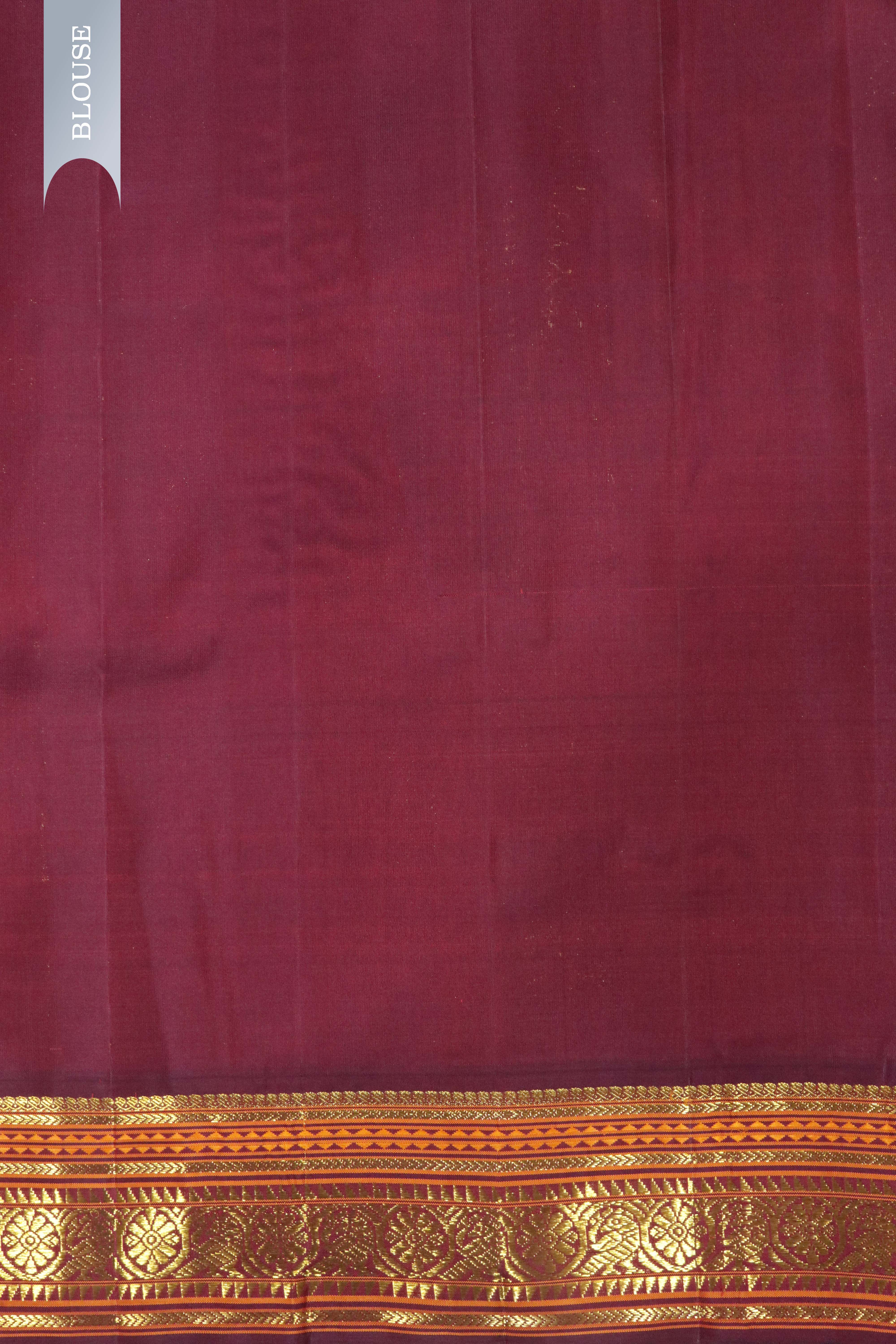 Pastel Orange Kanchipuram Silk Saree with Silk Thread Motifs & Contrast Zari Border