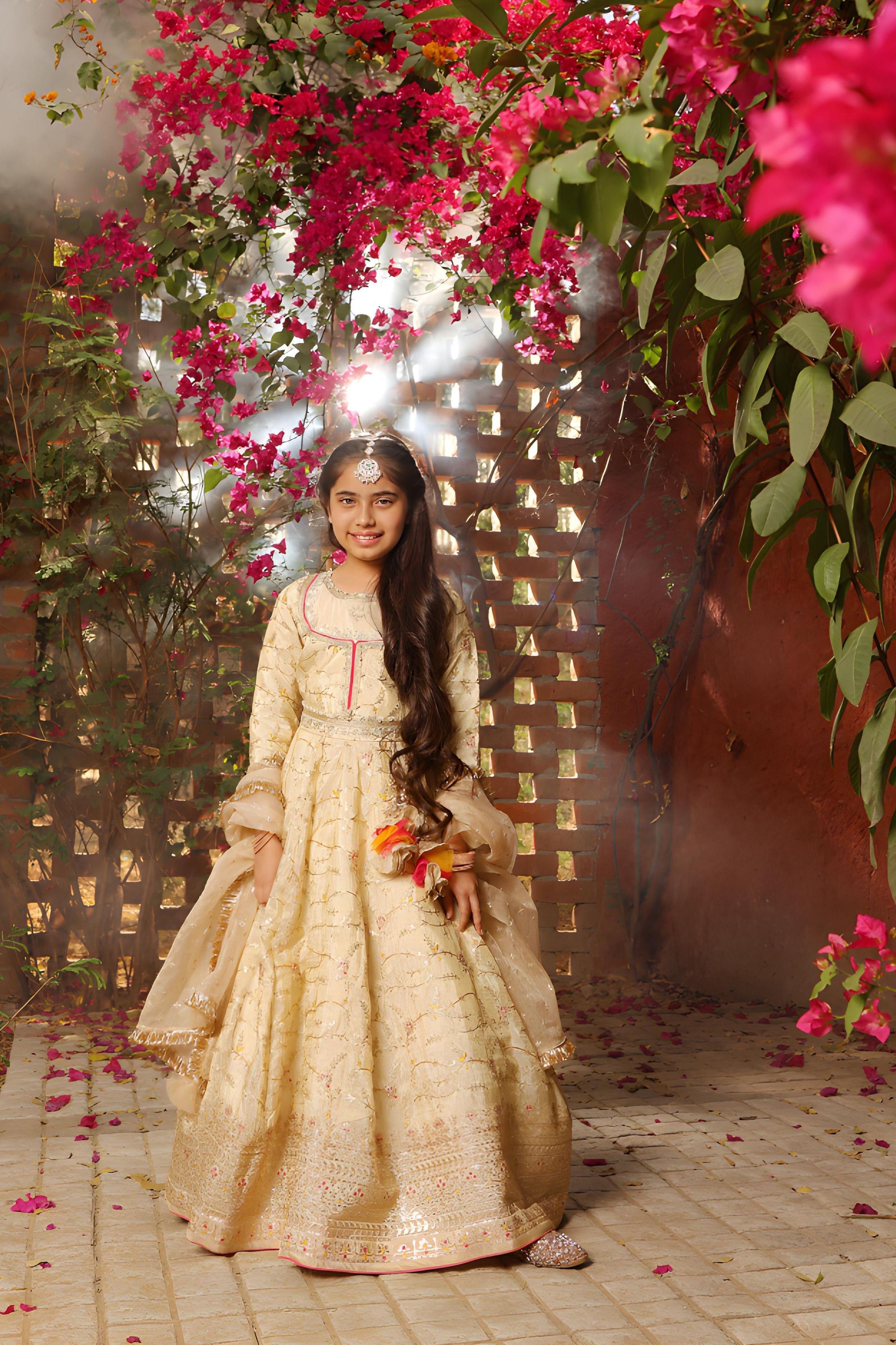 Golden Embroidered Anarkali - Mokshaa