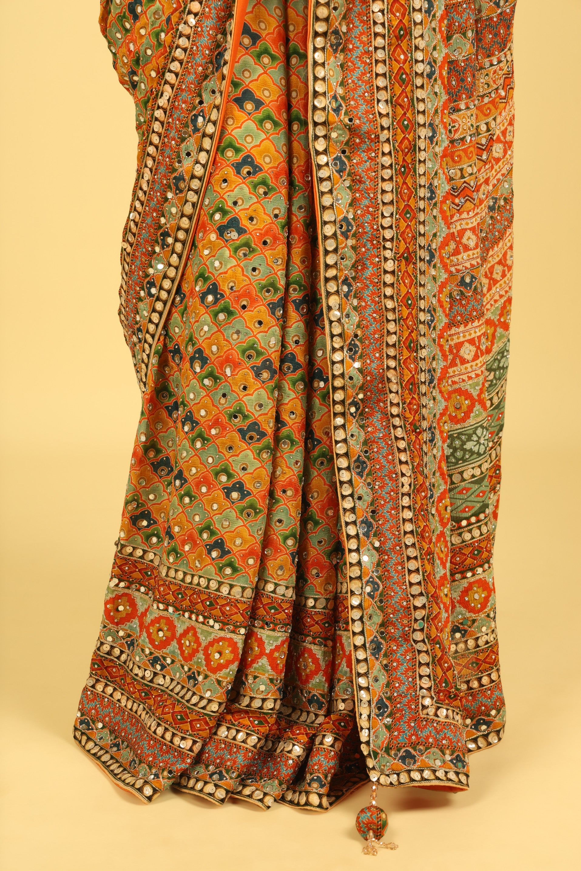 Multicolour Soft Georgette Saree with Digital Print, Sequin & Mirror Highlights