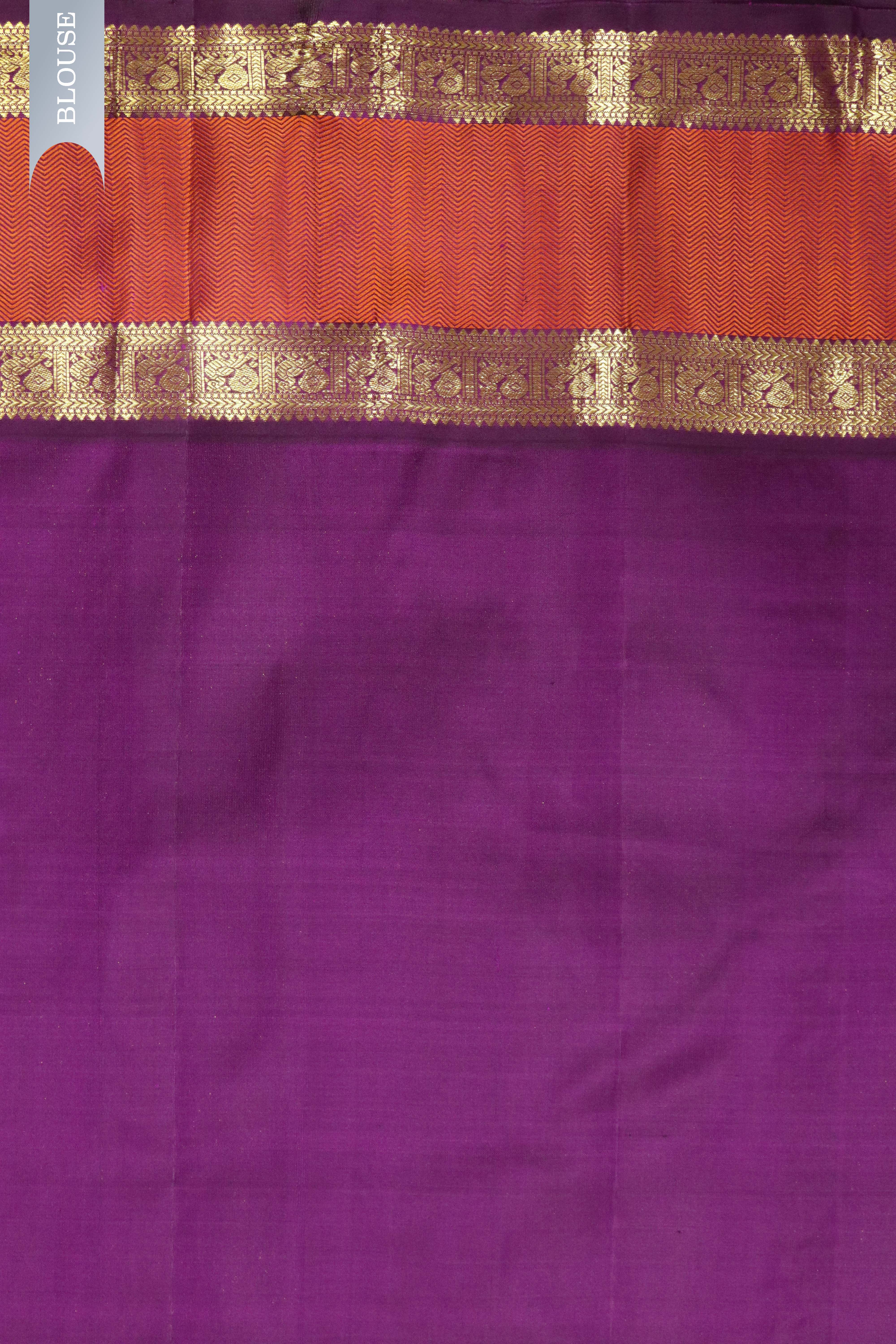 Orange Kanchipuram Silk Saree with Zari Horizontal Lines & Thread Weaving Border