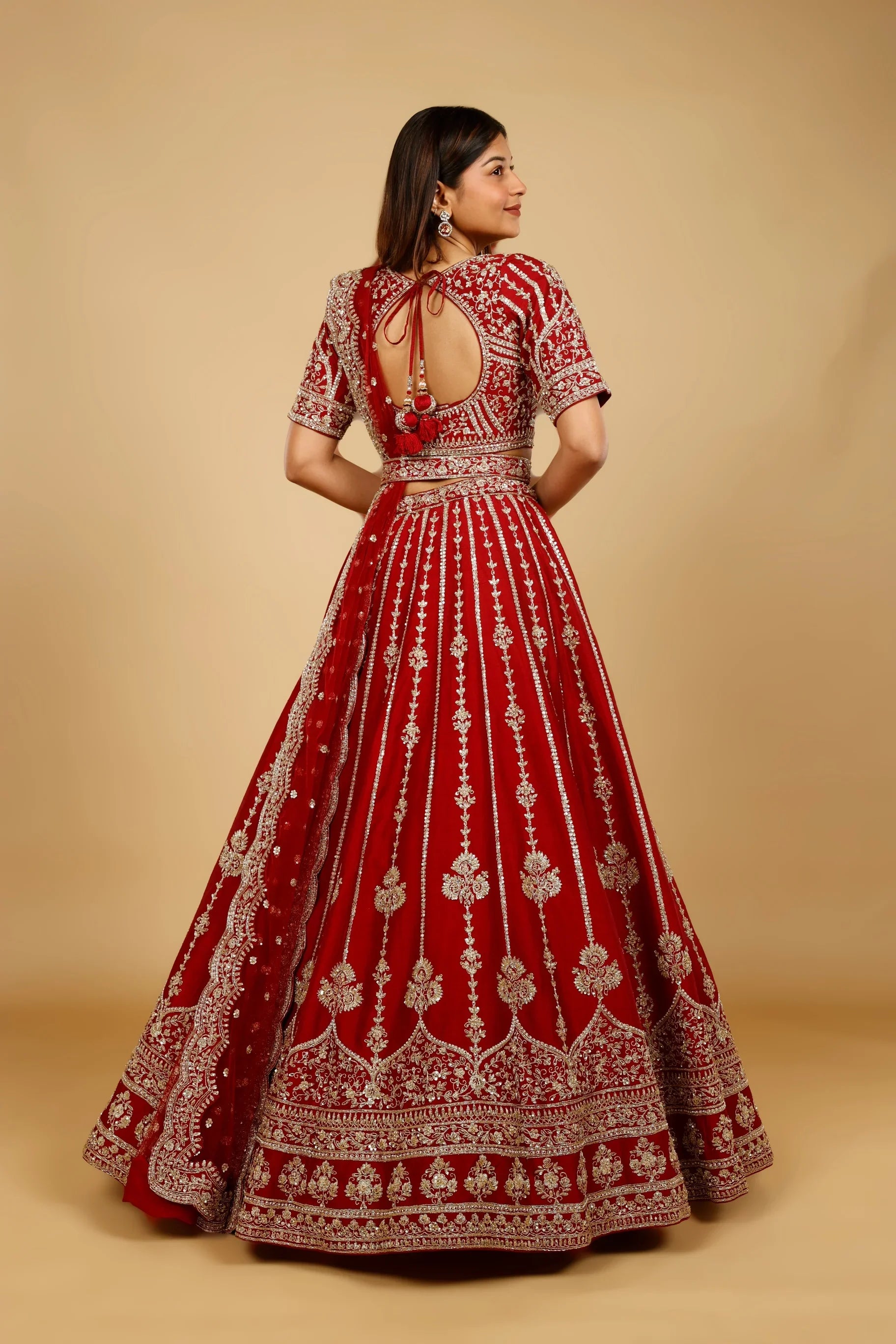 Maroon Raw Silk Bridal Lehenga Set with Zari, Sequin & Pearl Embroidery - Mokshaa