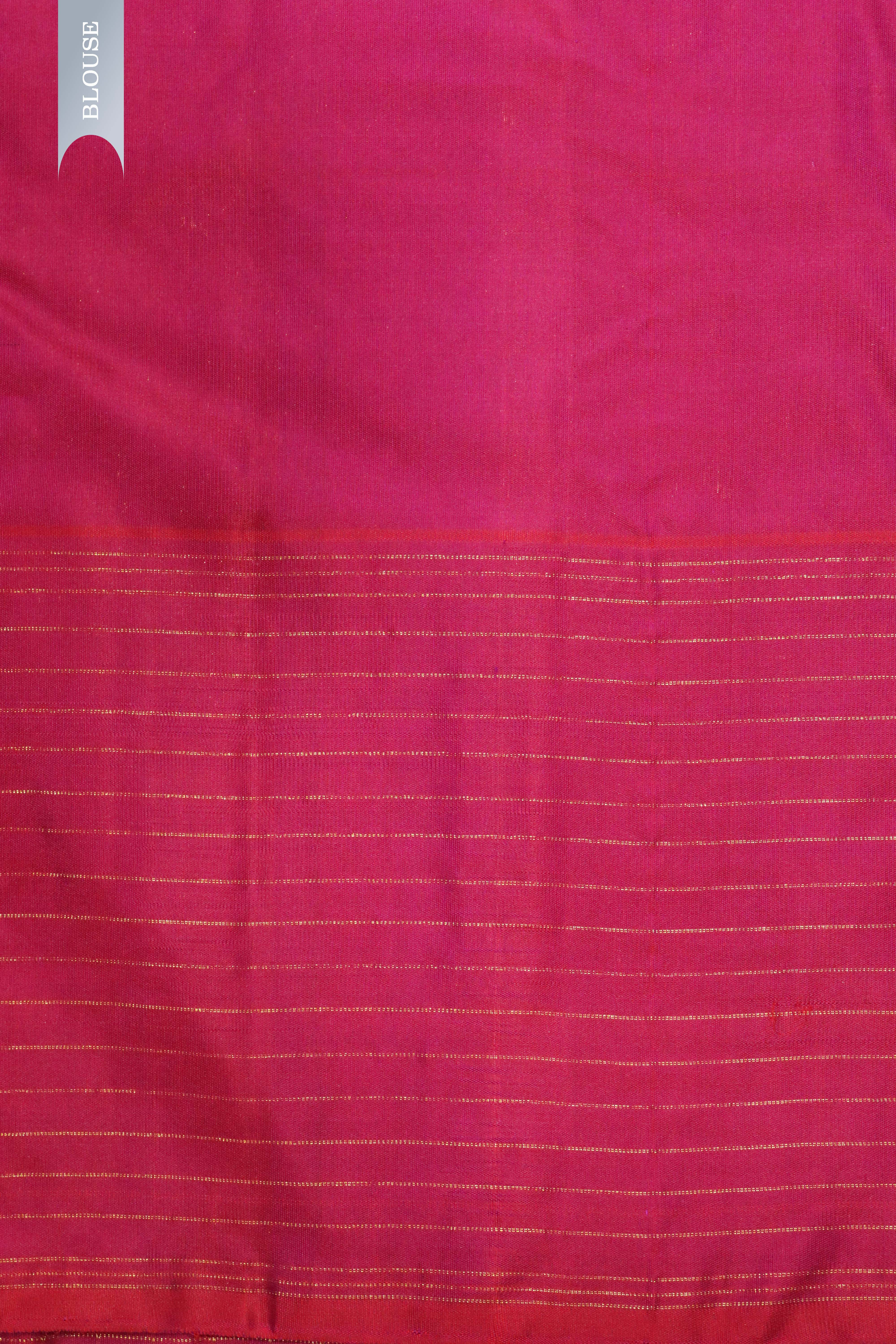 Green with Pink Kanchipuram Silk Saree with Zari Vertical Lines, Motifs & Contrast Zari Checks Border