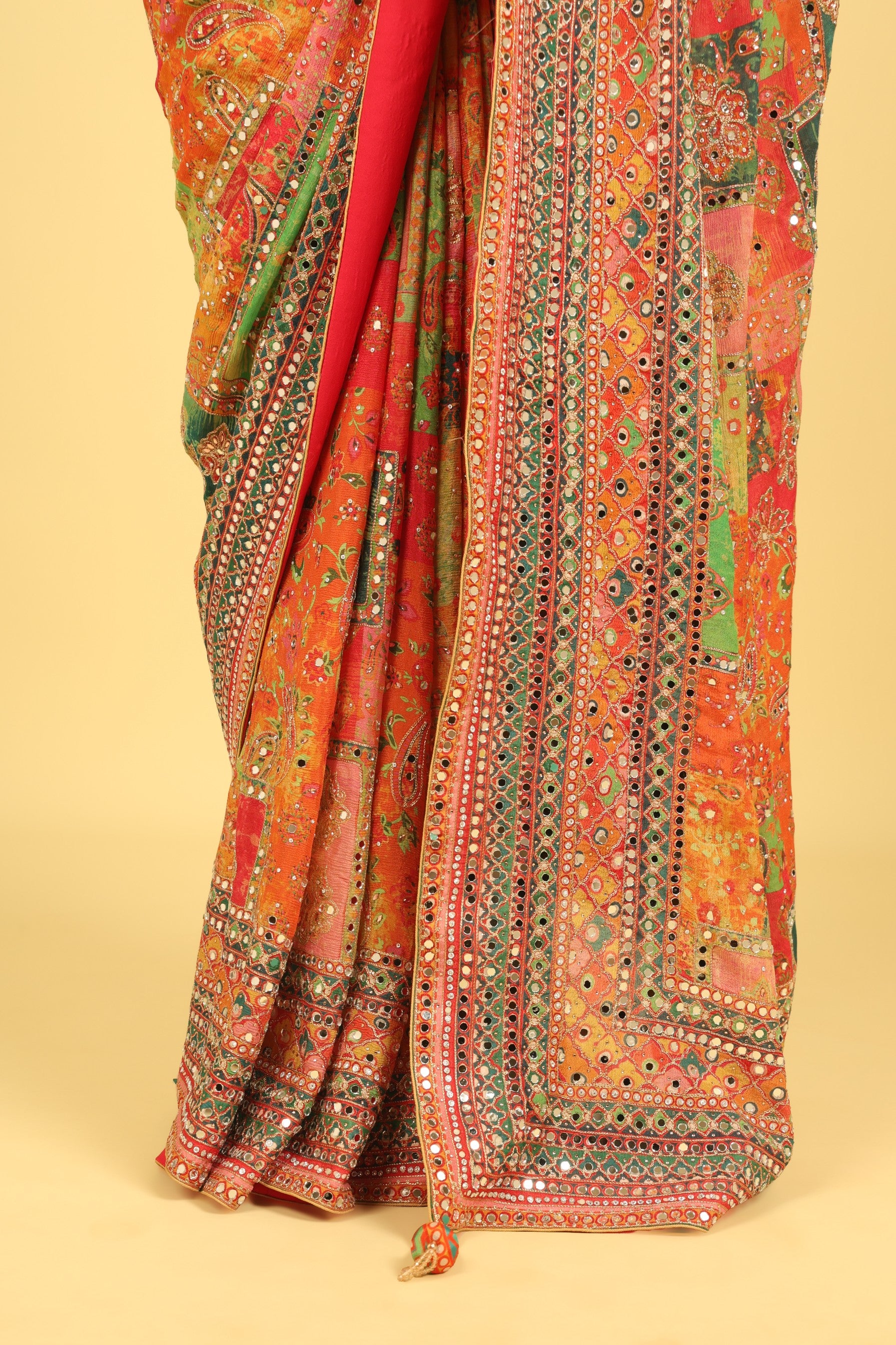 Multicolour Soft Georgette Saree with Digital Print, Sequin & Mirror Highlights