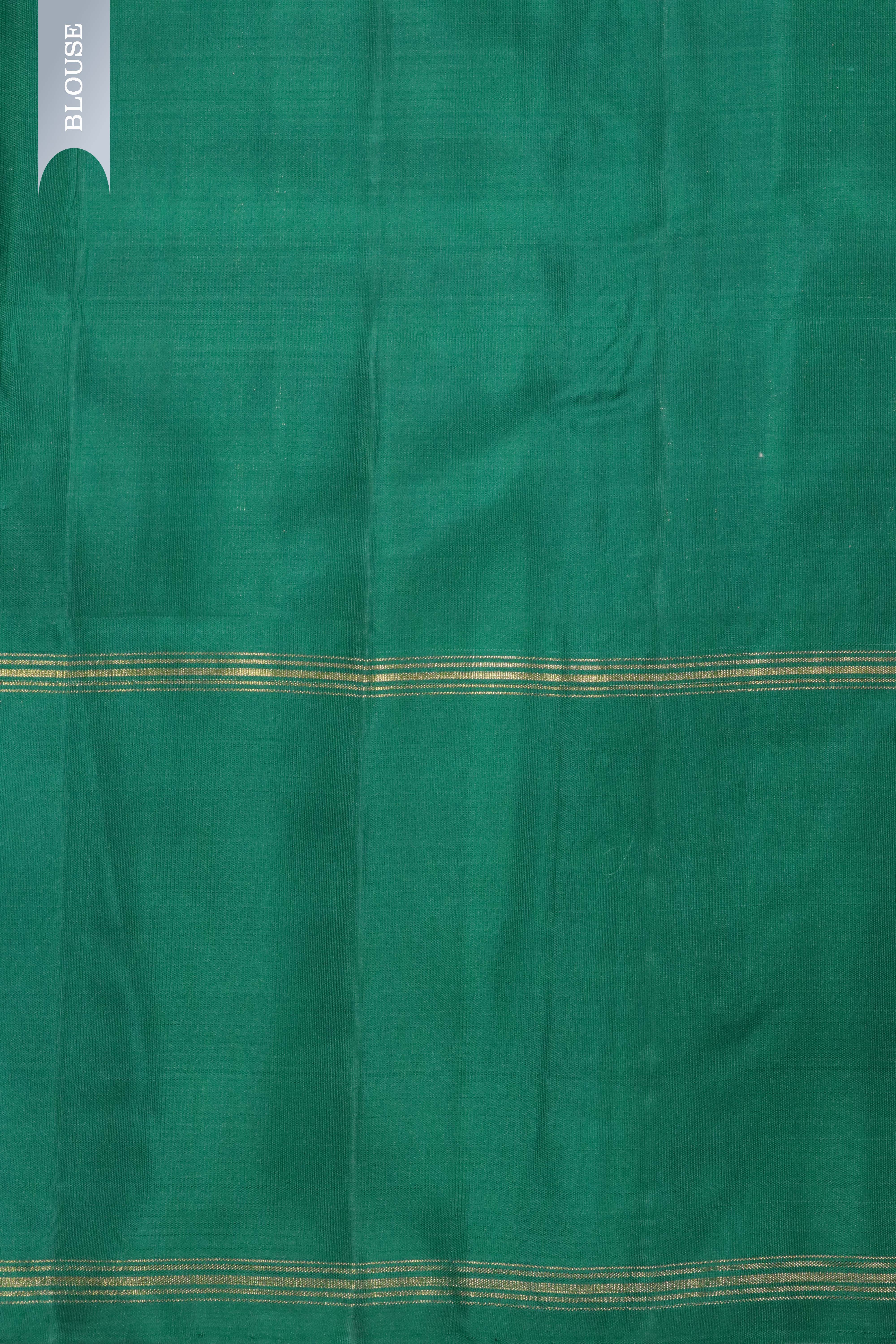 Green Kanchipuram Silk Saree with All-Over Checks & Contrast Silk Border