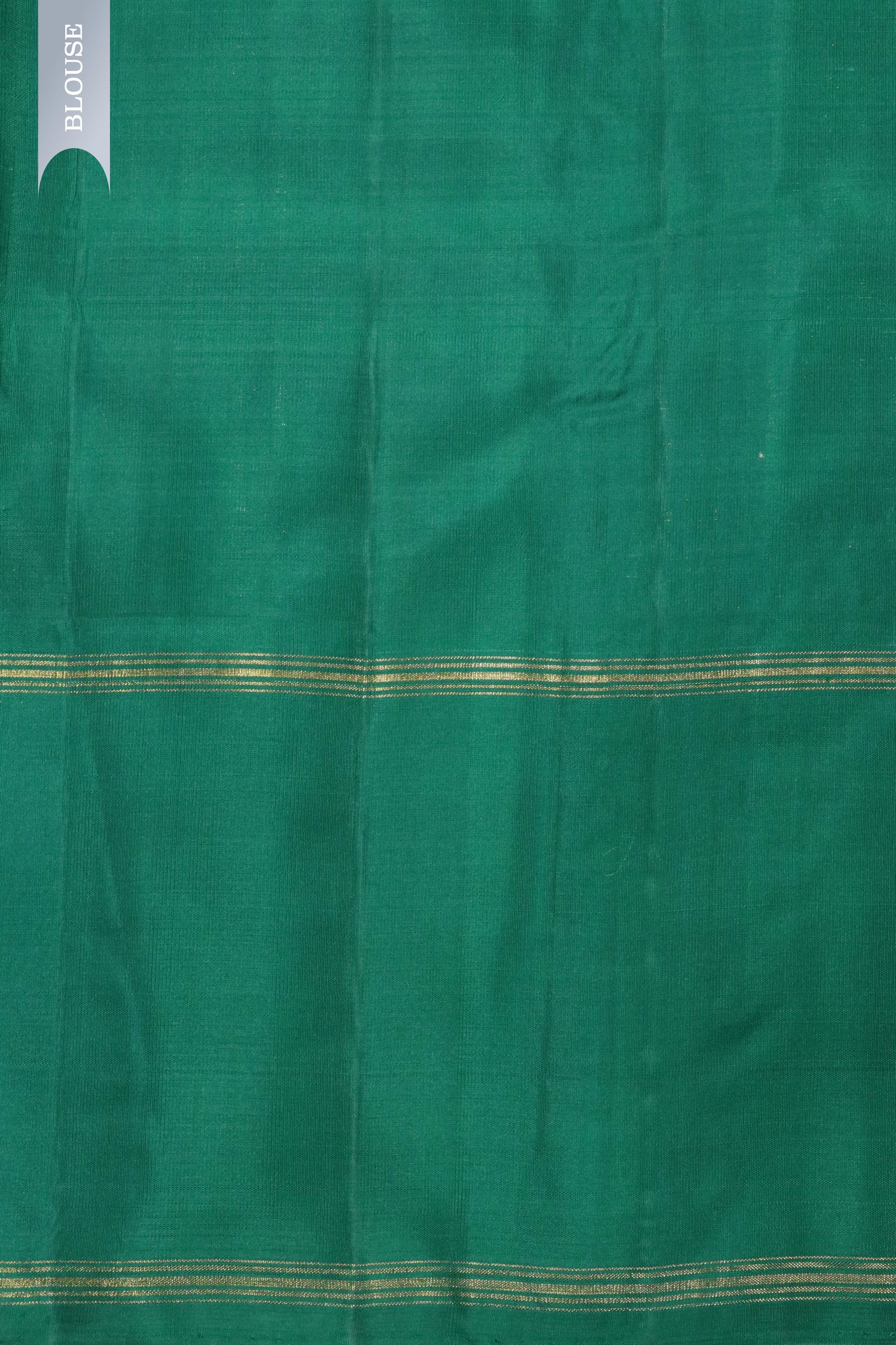 Green Kanchipuram Silk Saree with All-Over Checks & Contrast Silk Border - Mokshaa